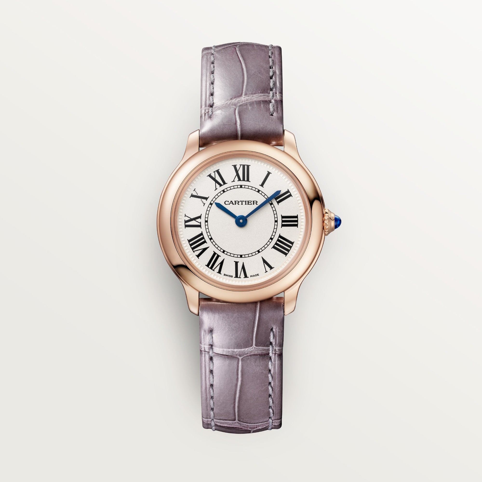 Cartier Ronde Louis 29 mm 18k Rose Gold Beige Dial Semi-Matte Purple  Leather WGRN0013 - WATCHXNYC
