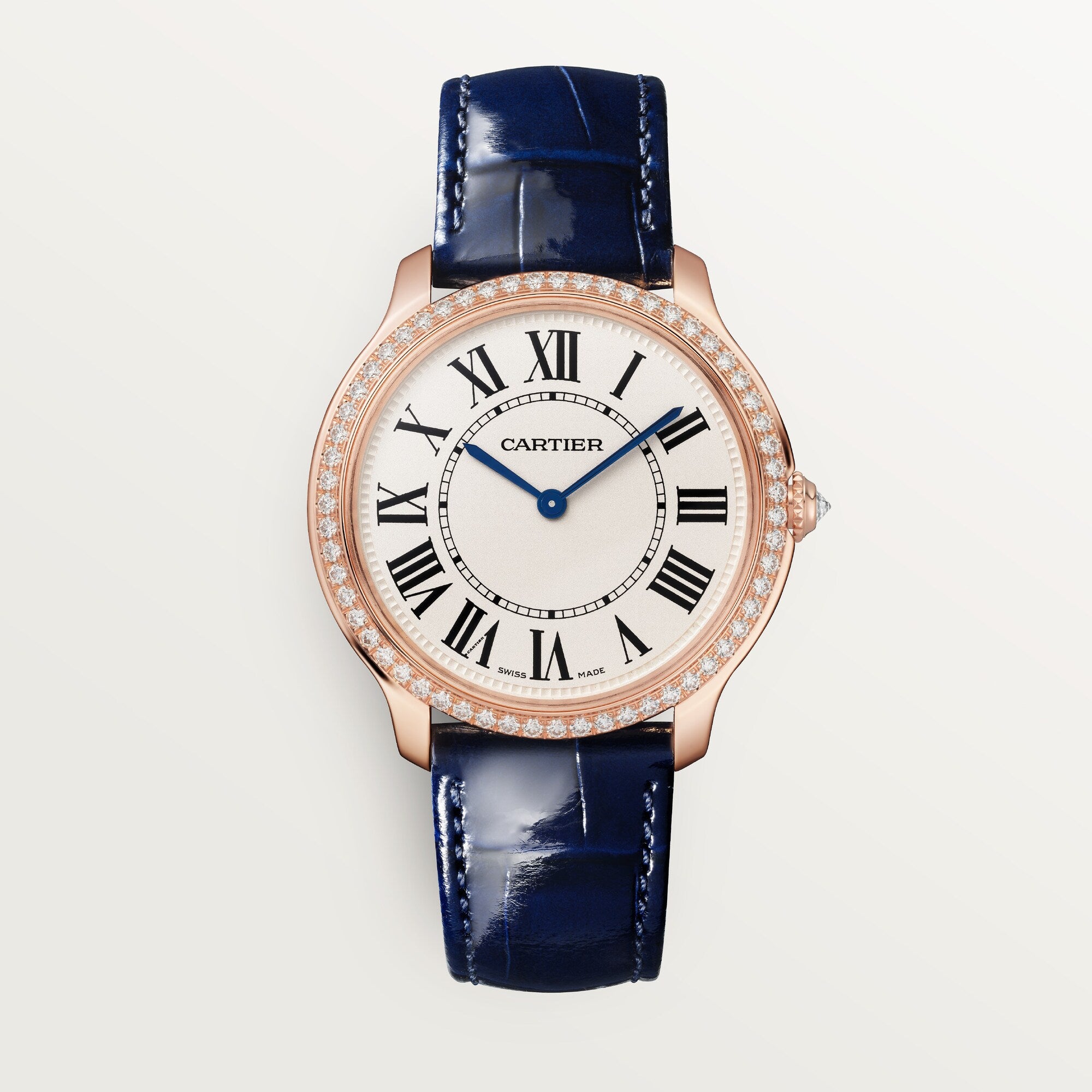 Cartier Ronde Louis 36 mm Rose Gold Beige Dial Navy Blue  Leather WJRN0010 - WATCHXNYC