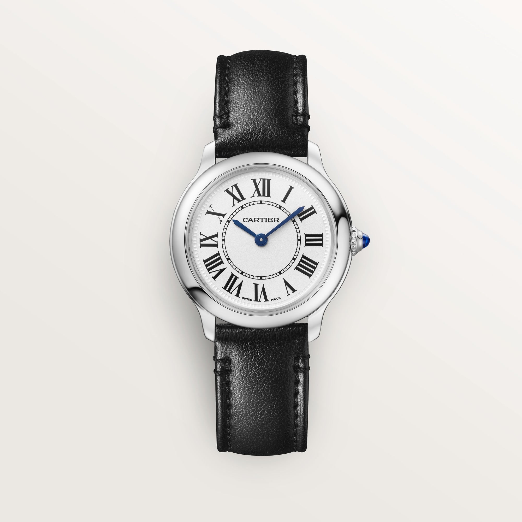 Cartier Ronde Must 29mm Steel Silver Dial  Black Strap WSRN0030 - WATCHXNYC