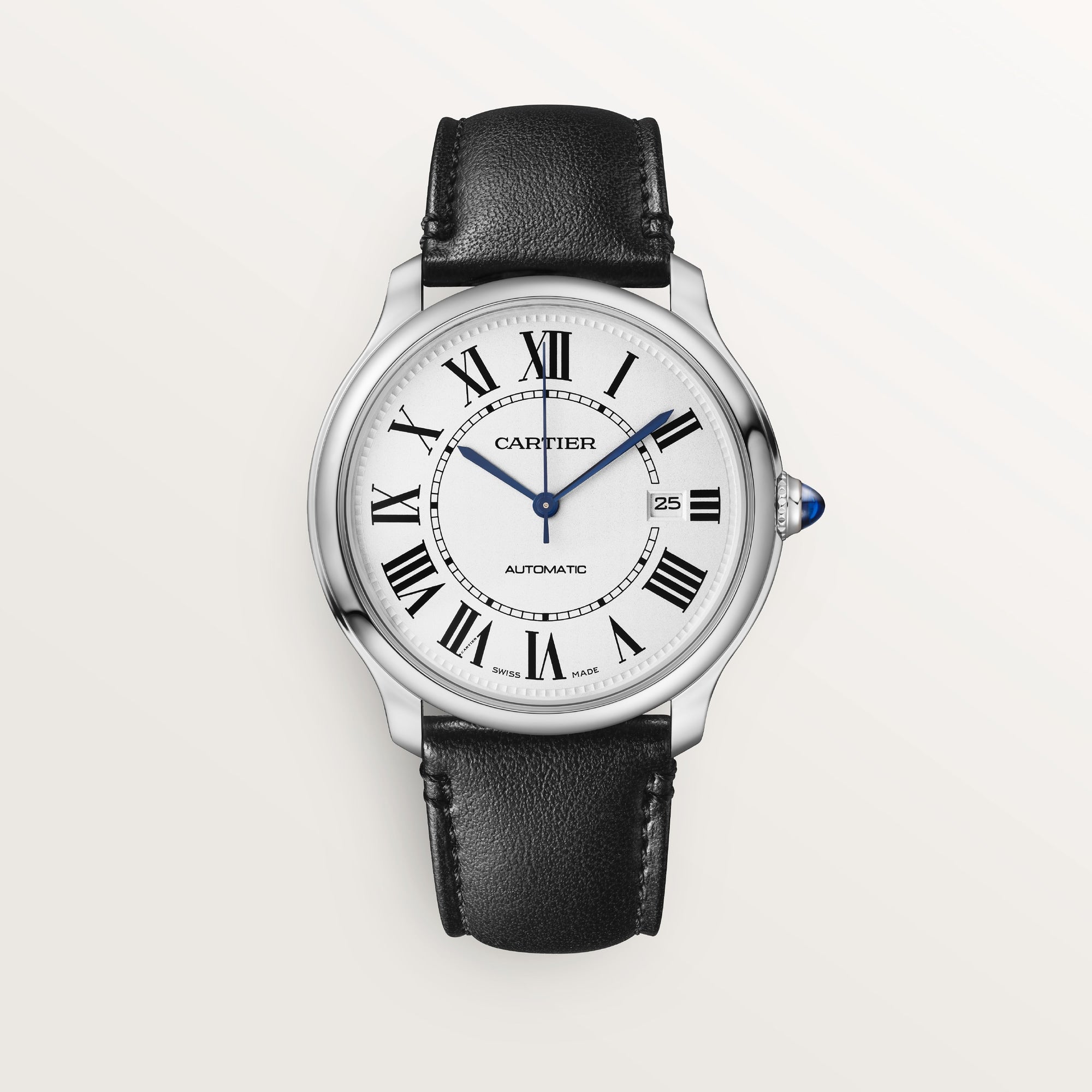 Cartier Ronde Must 40 mm Steel Silver Dial Black Strap WSRN0032 - WATCHXNYC