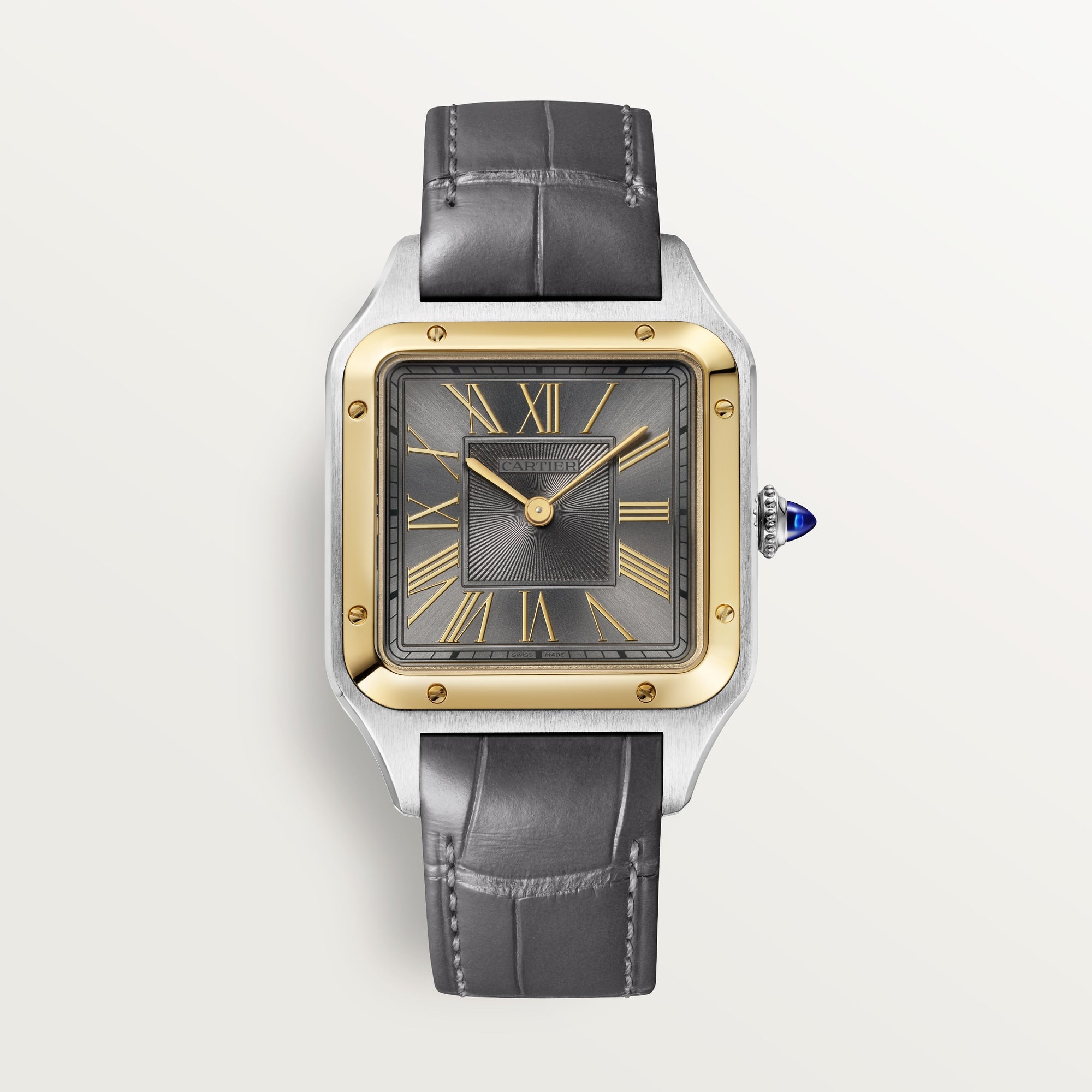 Cartier Santos Extra Large 18k Yellow Gold Grey Dial  Skin Strap W2SA0028 - WATCHXNYC