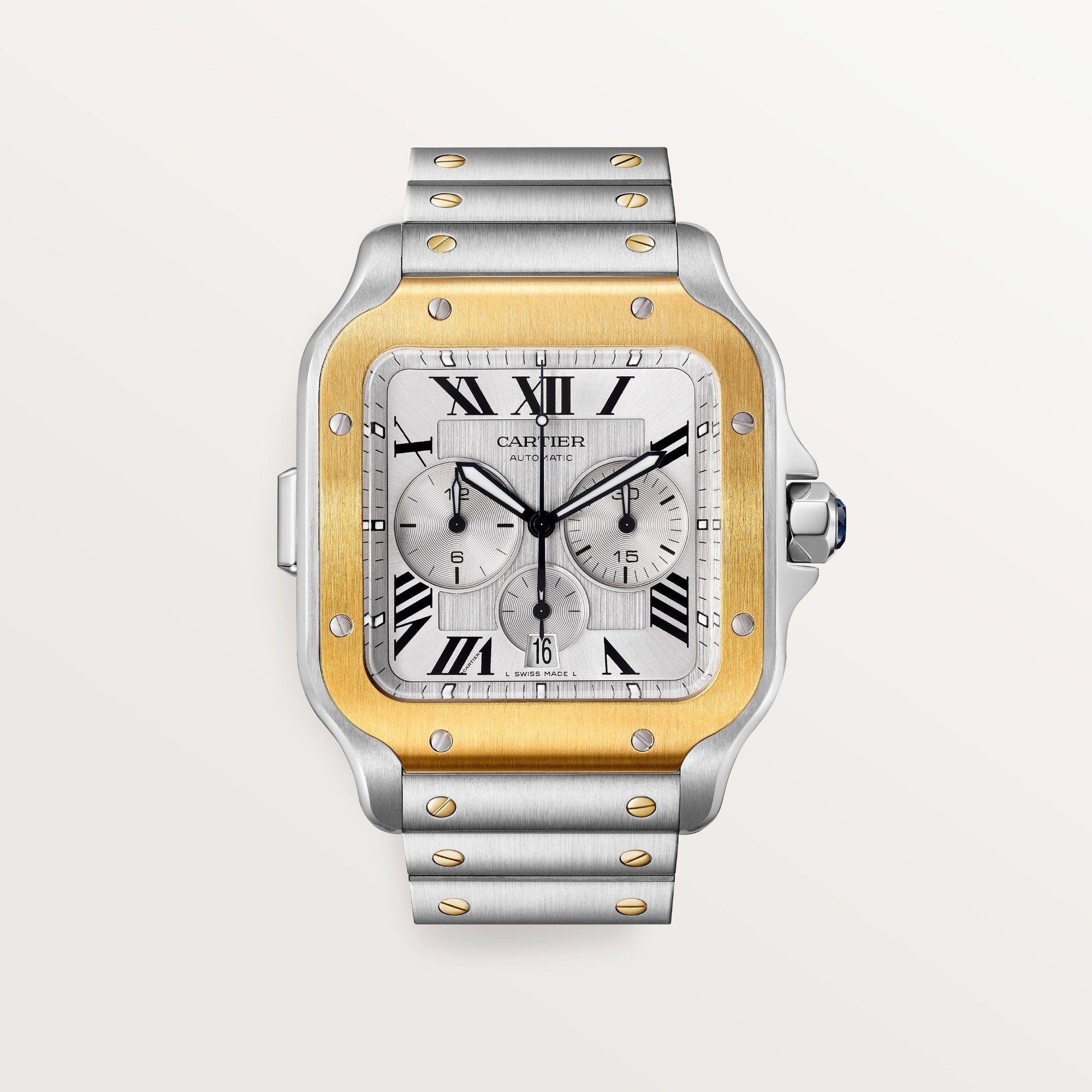 Cartier Santos Extra Large Yellow Gold Silver Dial Steel Bracelet W2SA0008 - WATCHXNYC