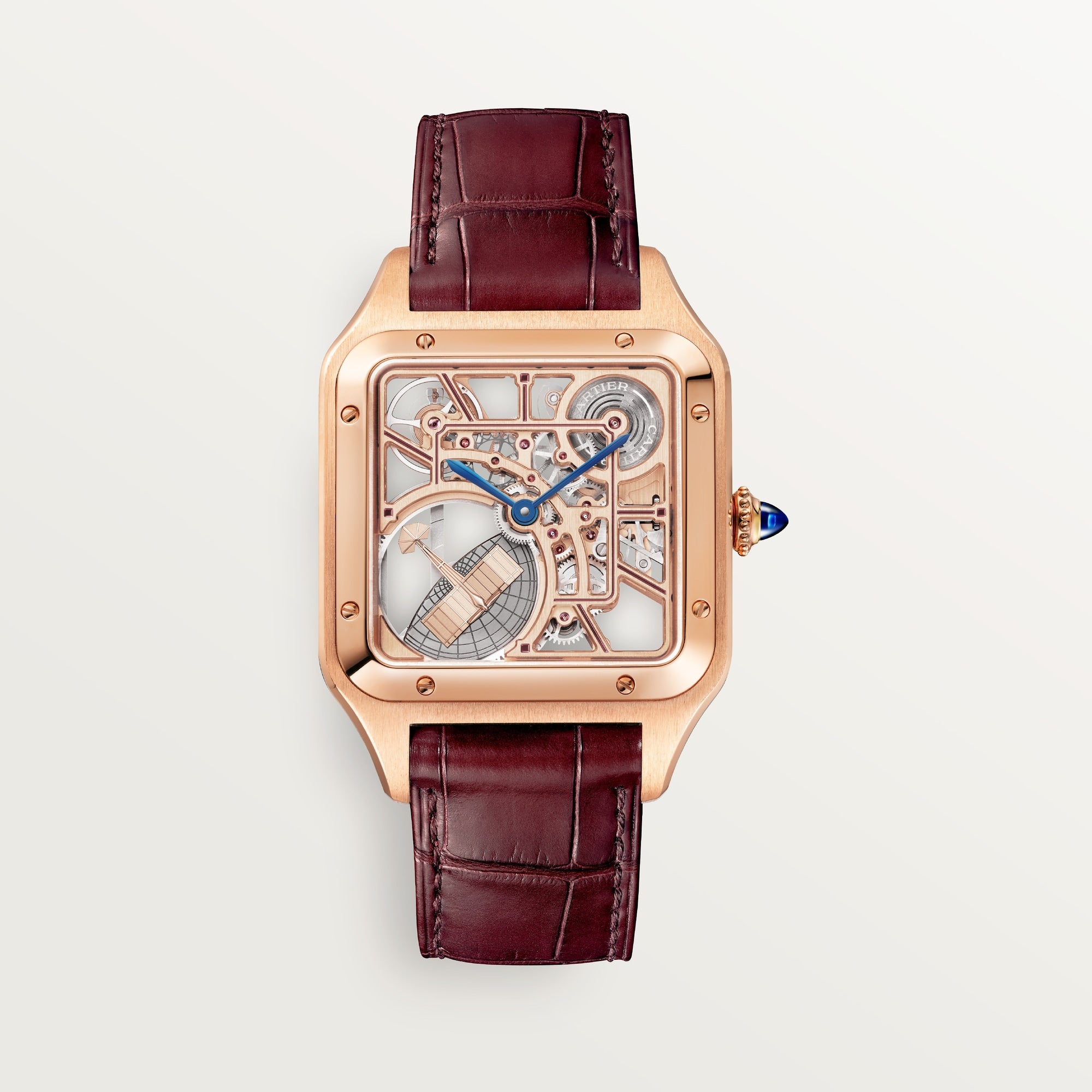 Cartier Santos Large 18k Rose Gold Silver Brown Leather Strap WHSA0030 - WATCHXNYC