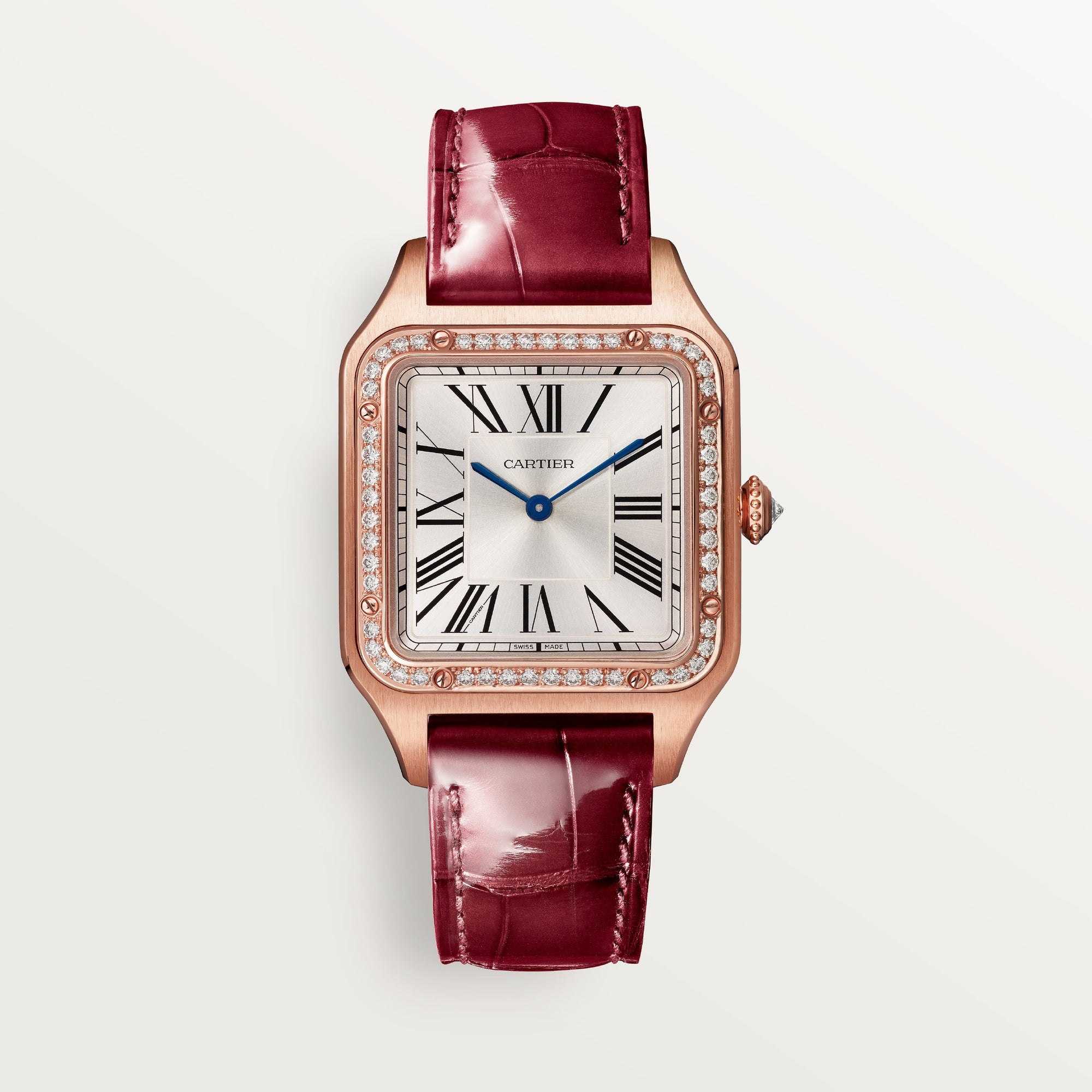 Cartier Santos Large 18k Rose Gold Silver Dial  Leather Strap WJSA0016 - WATCHXNYC