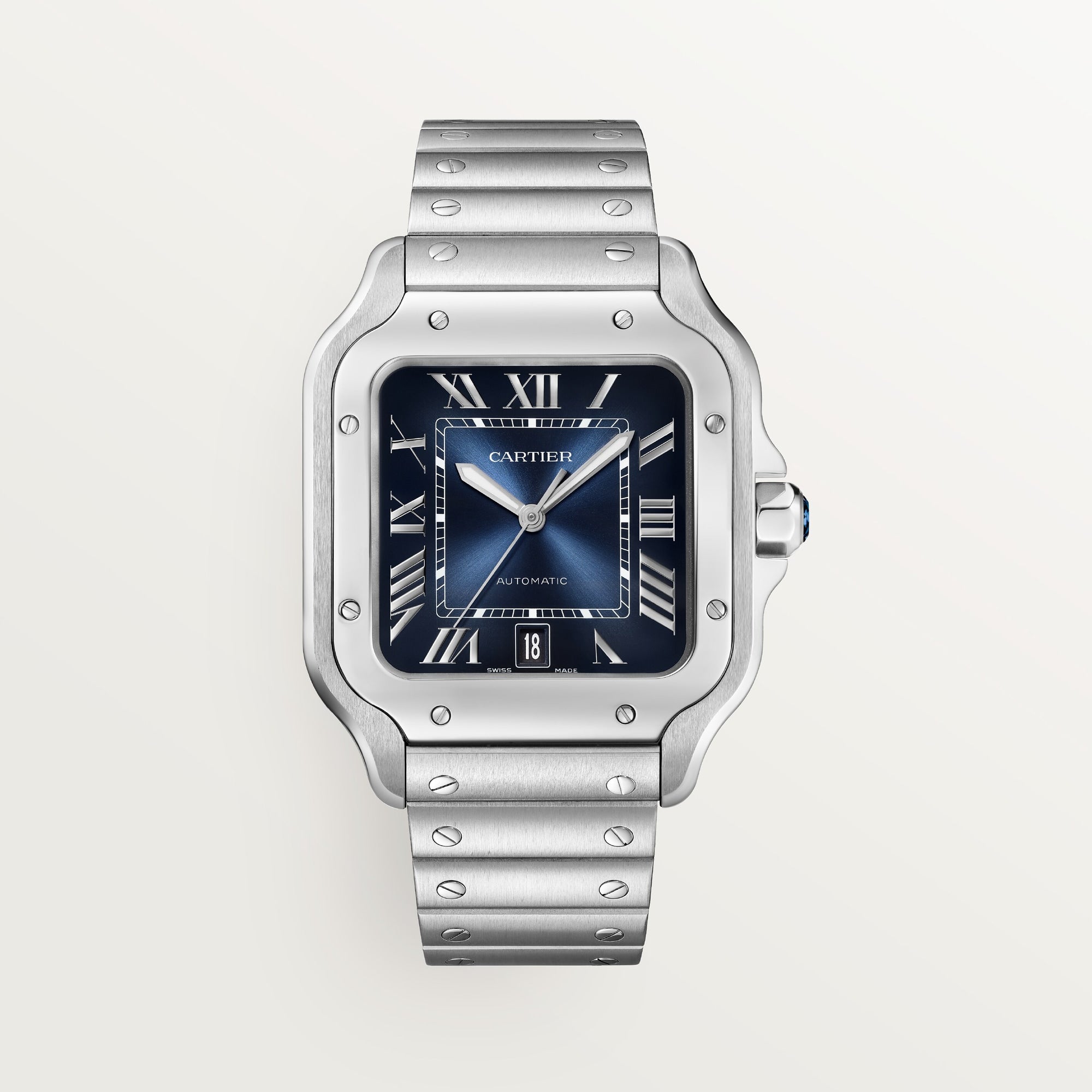 Cartier Santos Large 47.5 mm x 39.8 mm Blue Dial Steel Bracelet WSSA0071 - WATCHXNYC