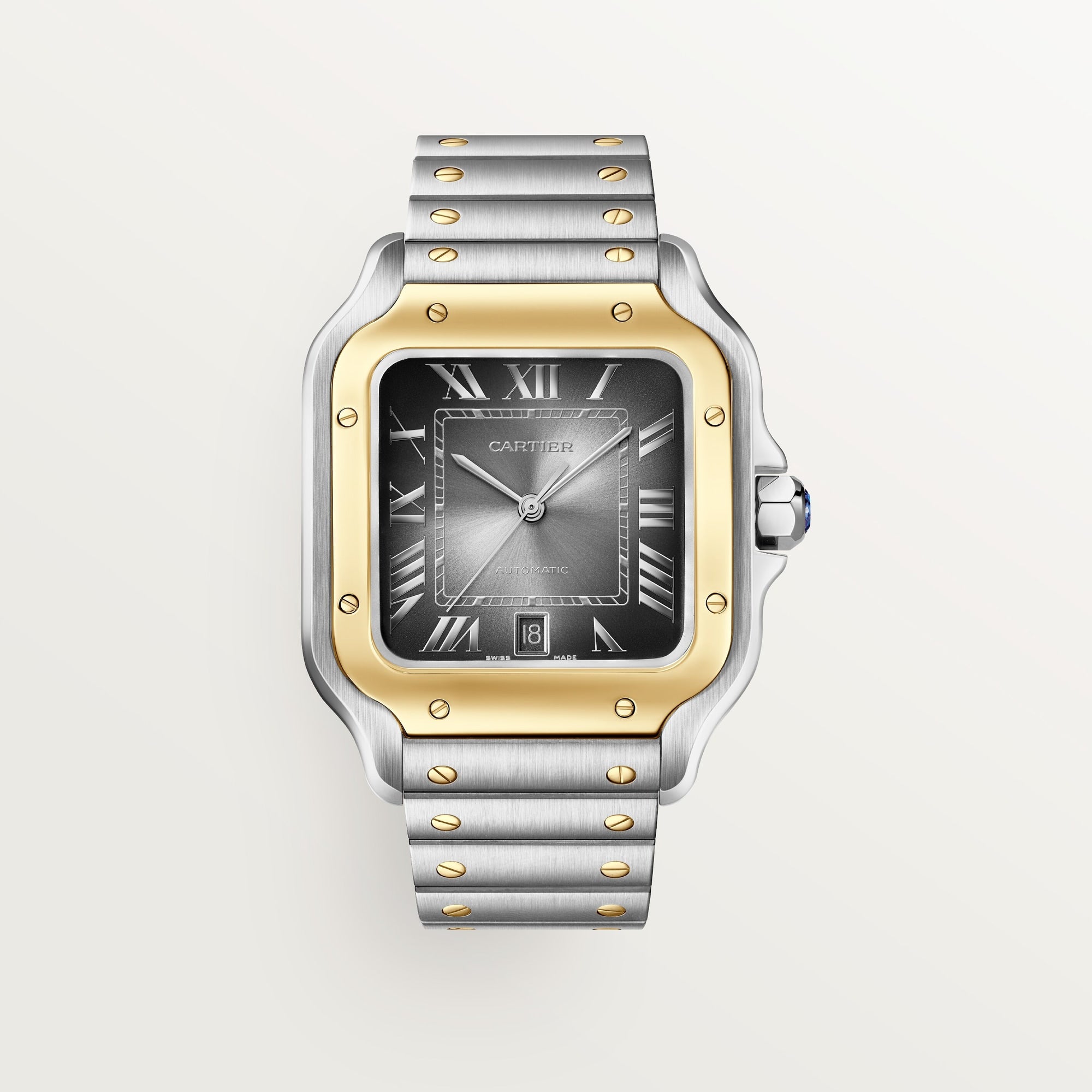 Cartier Santos Large 47.5 mm x 39.8 mm Grey Dial 18K Yellow Gold Bracelet W2SA0030 - WATCHXNYC