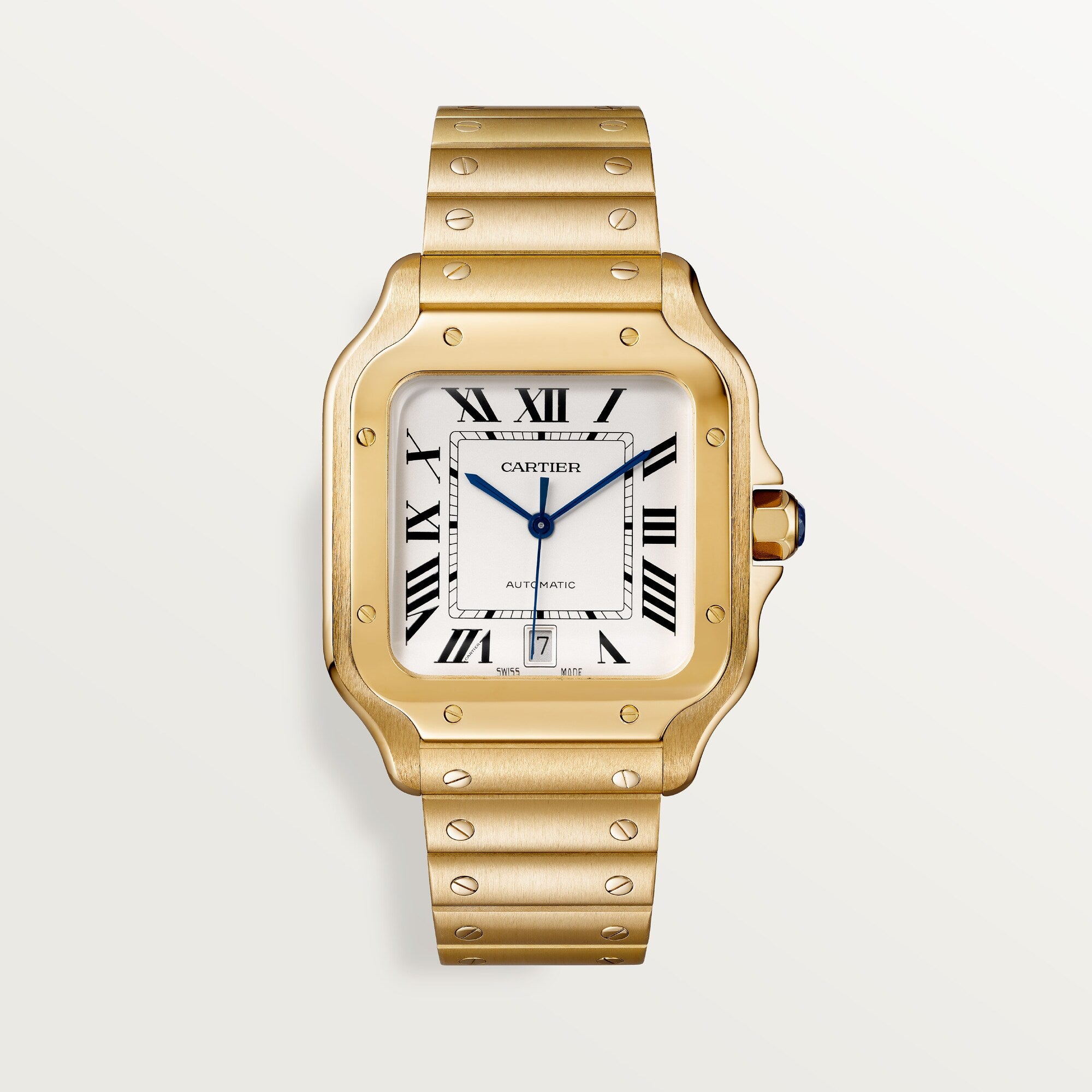 Cartier Santos Large 47.5 mm x 39.8 mm Silver Dial 18K Yellow Gold Bracelet WGSA0029 - WATCHXNYC