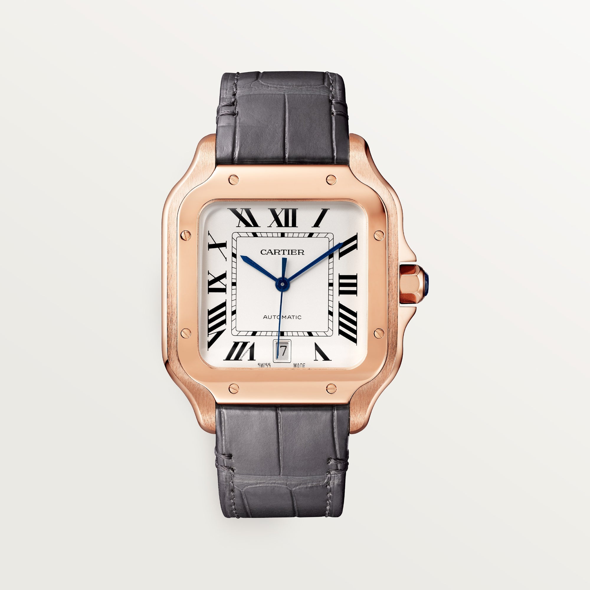 Cartier Santos Large Rose Gold Opaline Silver Dial  Strap WGSA0019 - WATCHXNYC