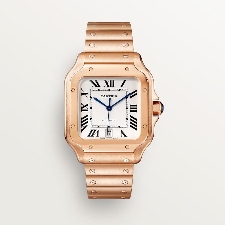Cartier Santos Large Rose Gold Silver Opaline Dial Bracelet WGSA0018 - WATCHXNYC