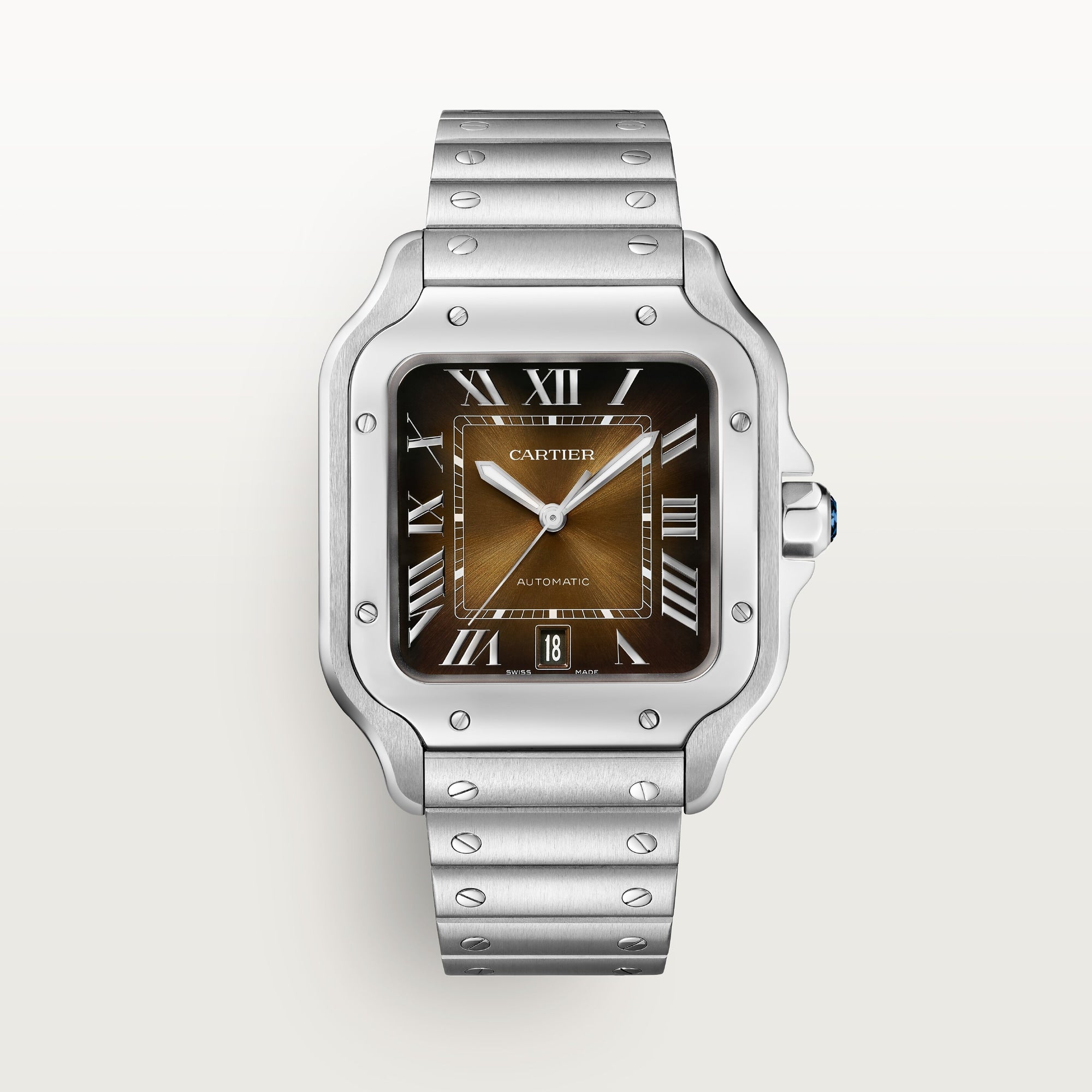 Cartier Santos Large Steel Brown Dial Bracelet WSSA0064 - WATCHXNYC
