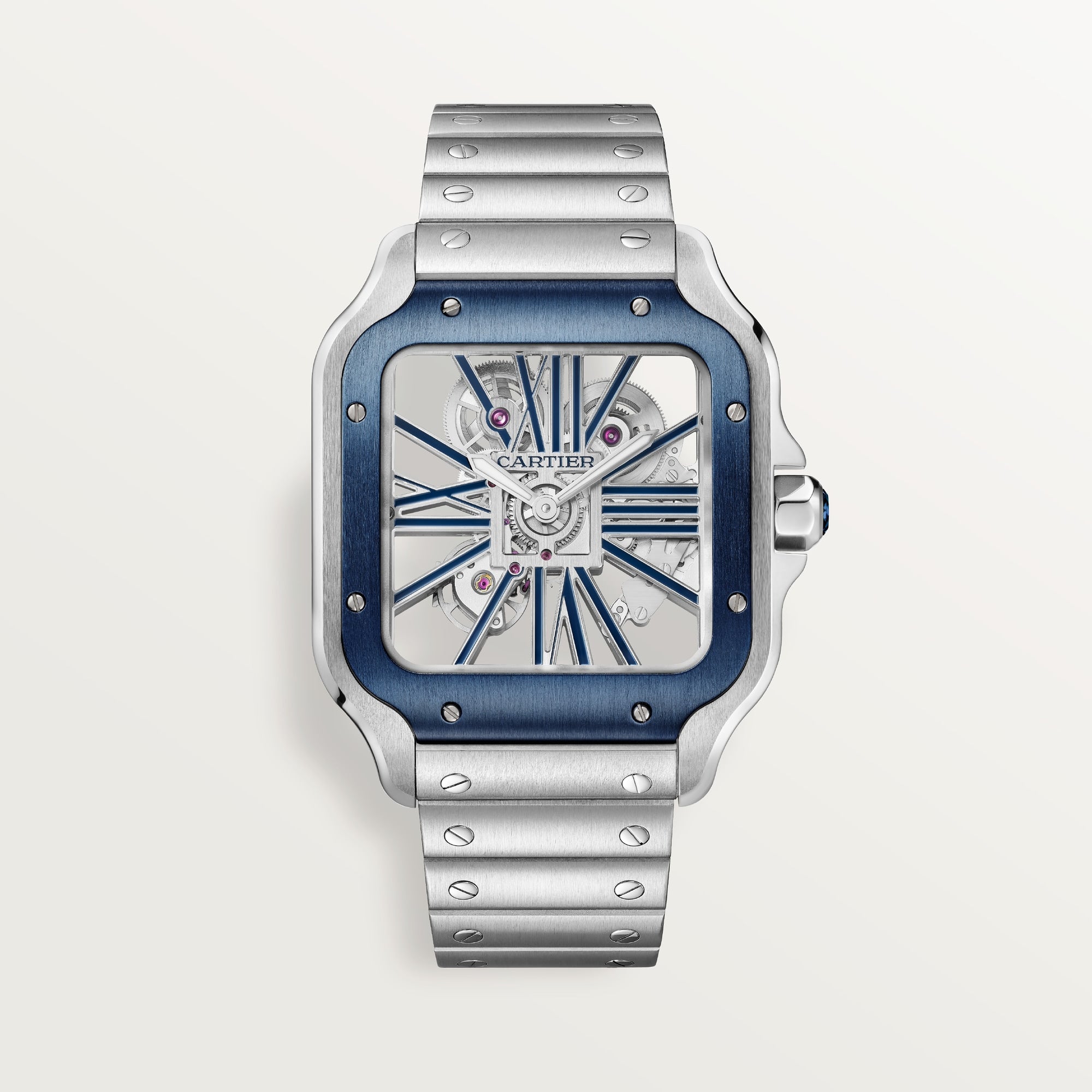 Cartier Santos Large Steel Dark Blue Dial Bracelet WHSA0026 - WATCHXNYC
