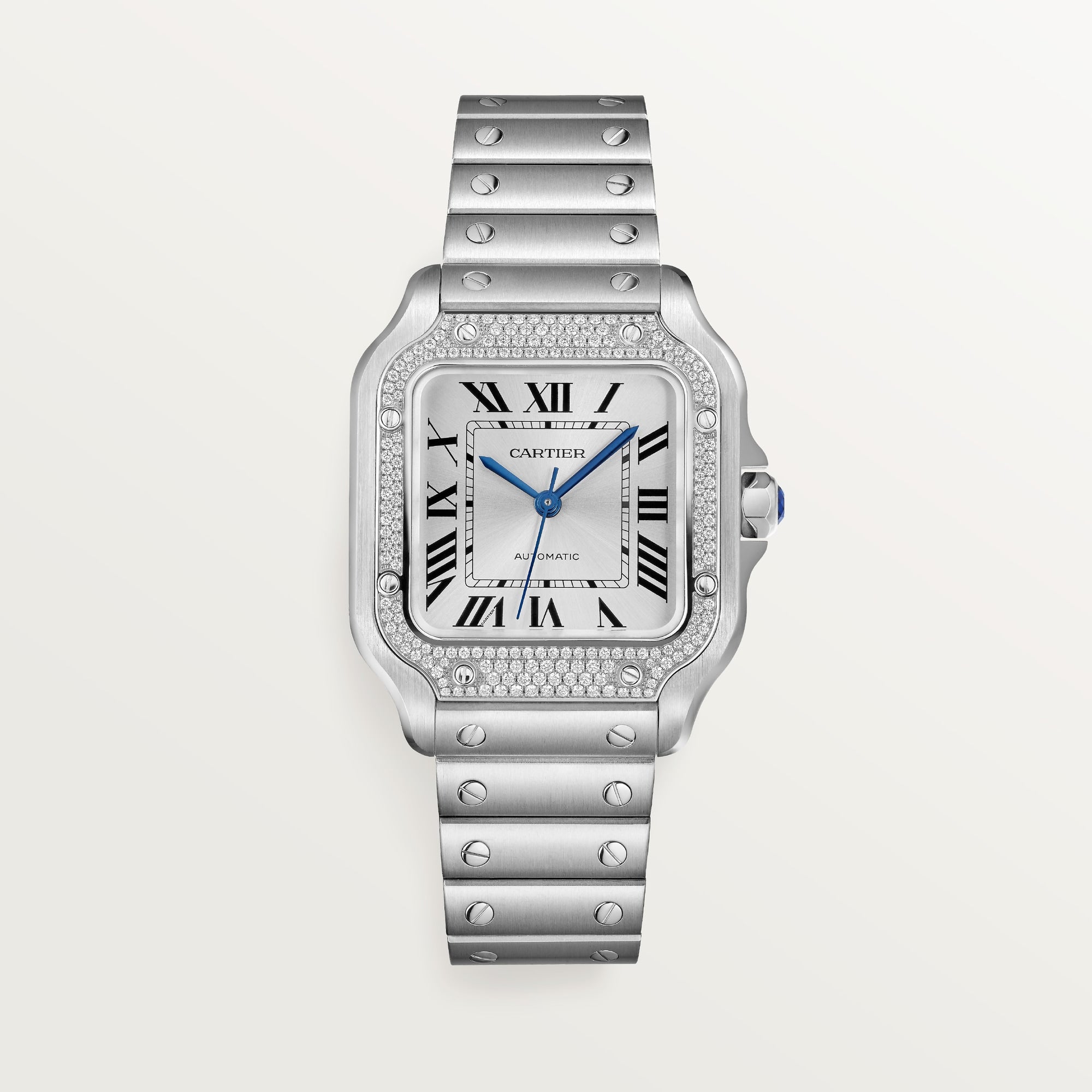 Cartier Santos Medium 41.9 mm x 35.1 mm Sunray Dial Steel Bracelet W4SA0005 - WATCHXNYC