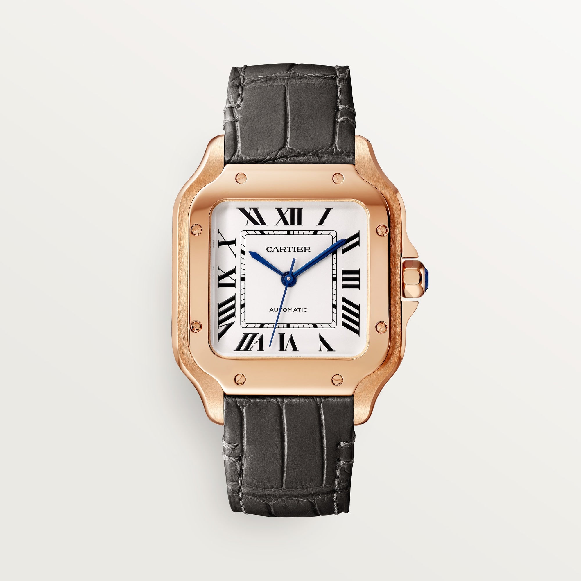 Cartier Santos Medium Opaline Silver Dial 18k Rose Gold  strap WGSA0028 - WATCHXNYC