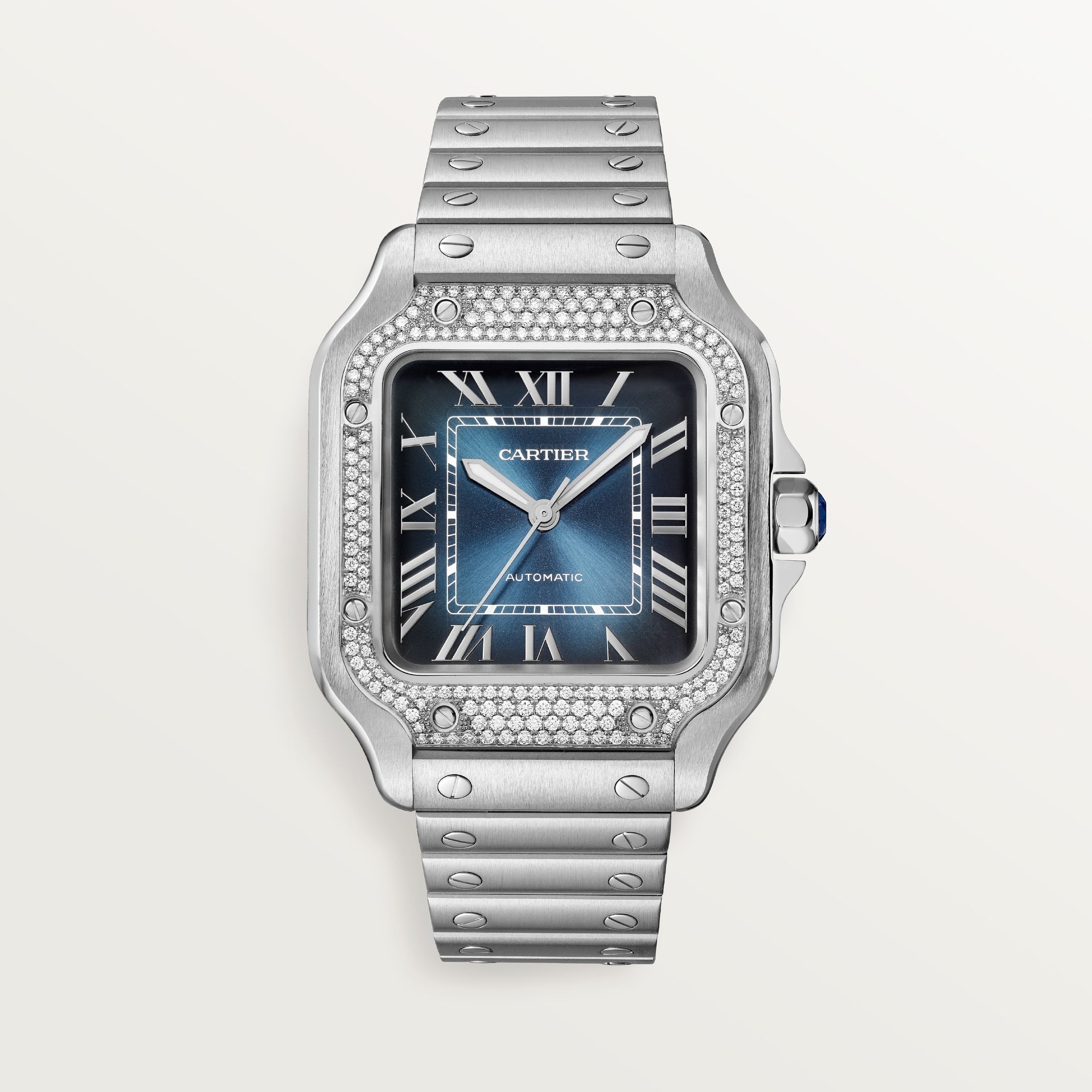 Cartier Santos Medium Stainless Steel Blue Dial Bracelet W4SA0006 - WATCHXNYC