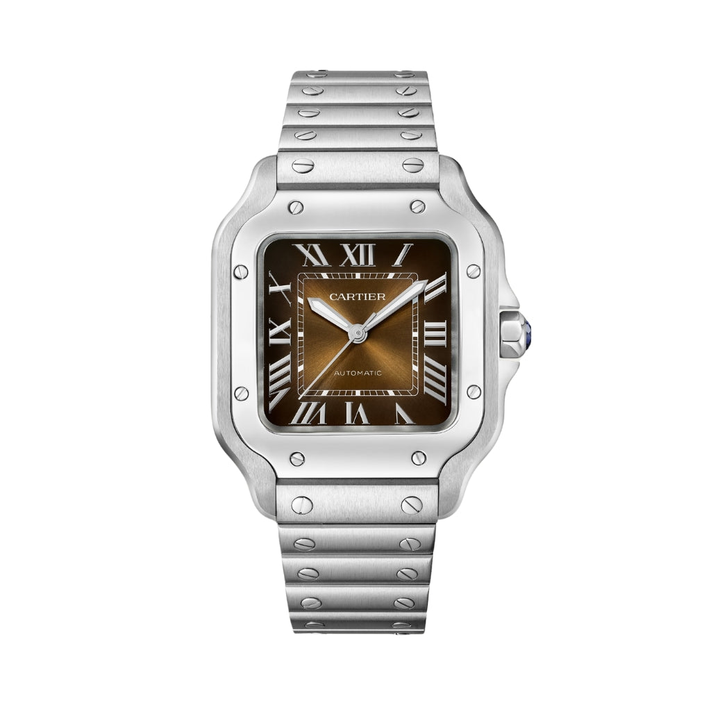 Cartier Santos Medium Steel Brown Sunray Dial Bracelet WSSA0065 - WATCHXNYC
