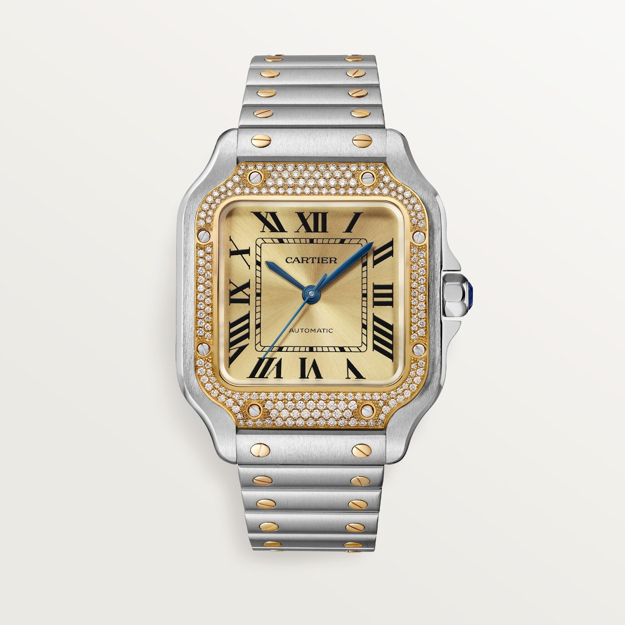 Cartier Santos Medium Steel Golden Sunray Dial Bracelet W3SA0007 - WATCHXNYC
