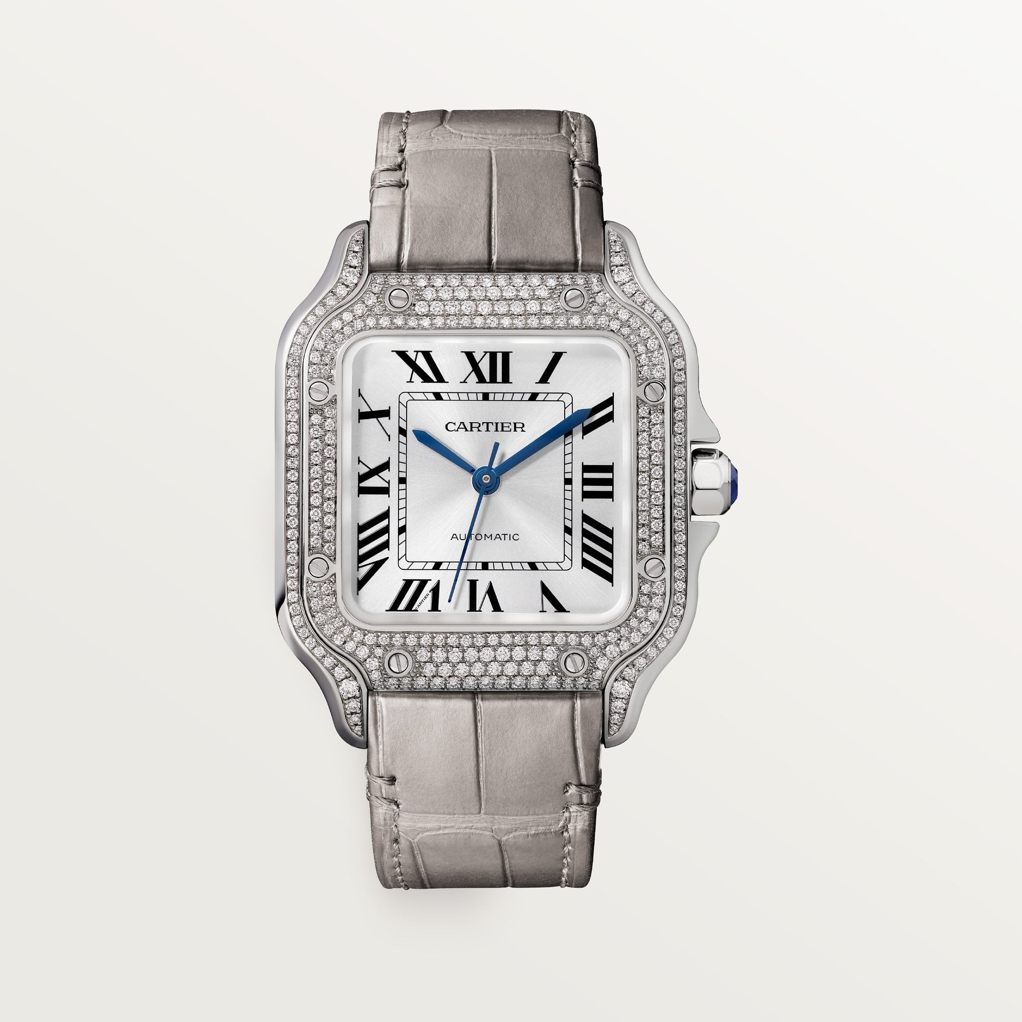 Cartier Santos Medium Sunray Dial 18k White Gold Two  Skin Straps WJSA0014 - WATCHXNYC
