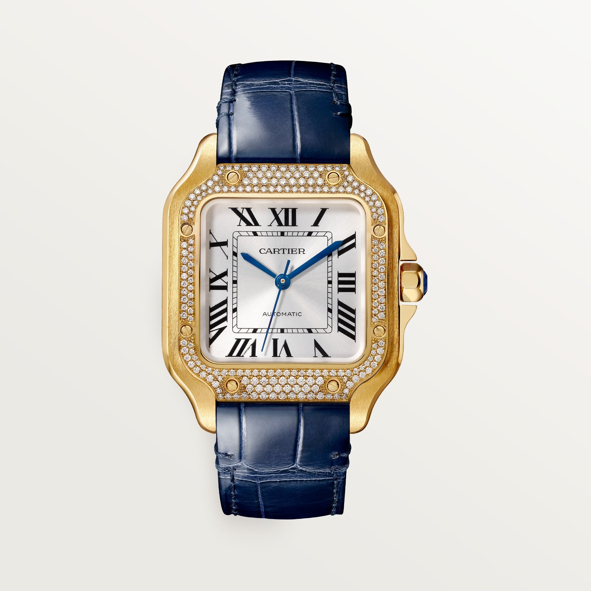 Cartier Santos Medium Sunray Dial 18k Yellow Gold Two  Skin Strap WJSA0013 - WATCHXNYC