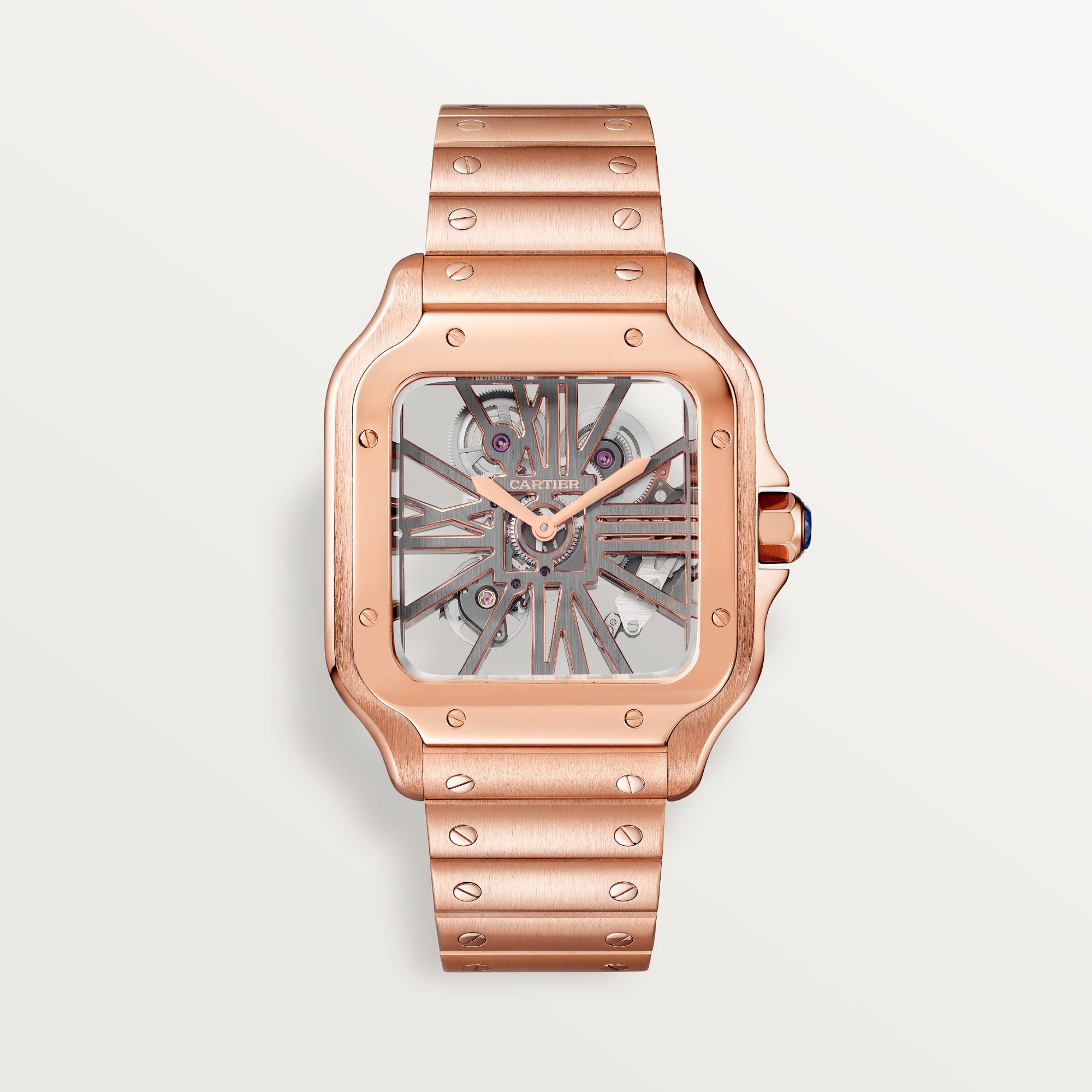 Cartier Santos Skeleton Large Golden Dial Rose Gold Bracelet WHSA0016 - WATCHXNYC