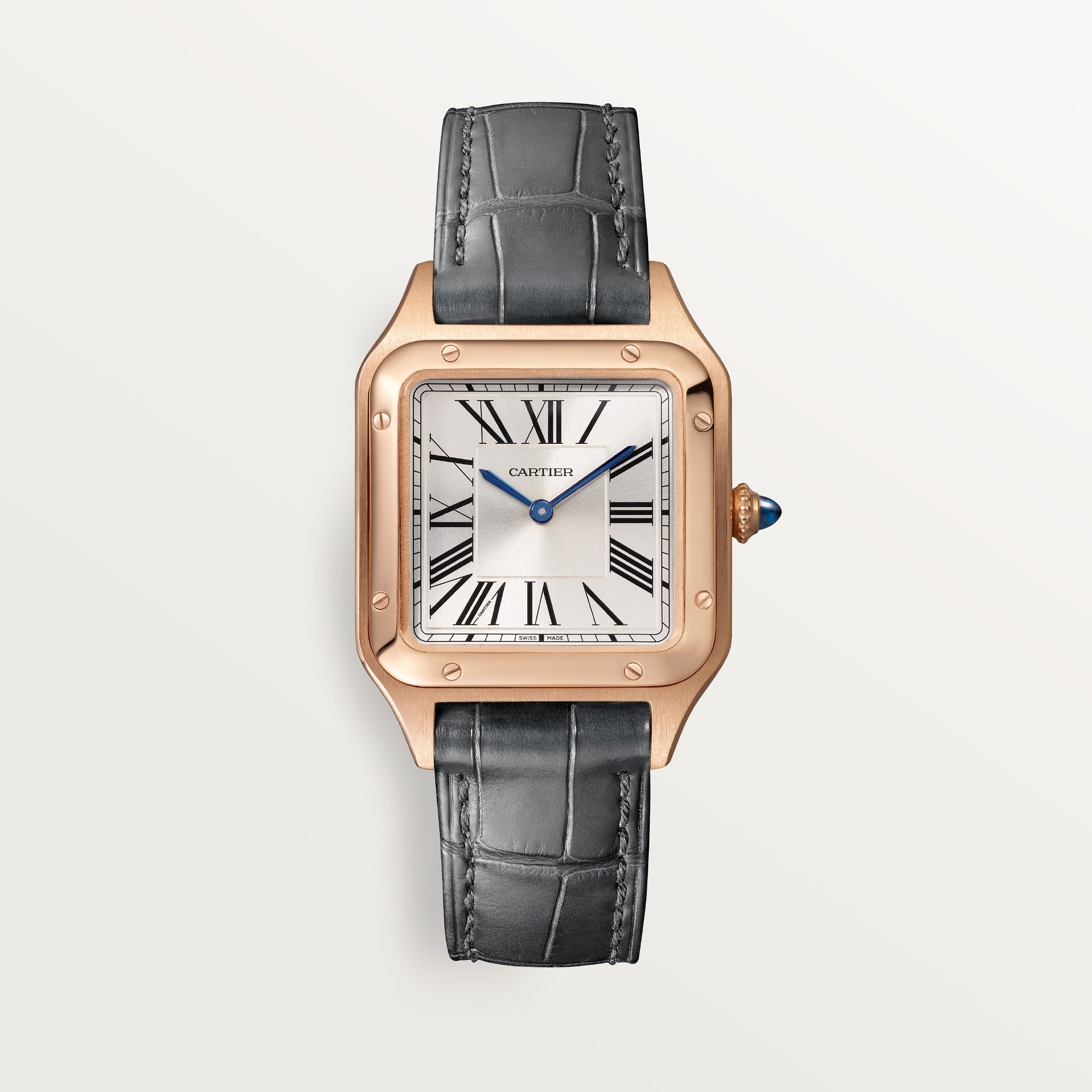 Cartier Santos Small 18k Rose Gold Silver Dial Gray Leather WGSA0022 - WATCHXNYC