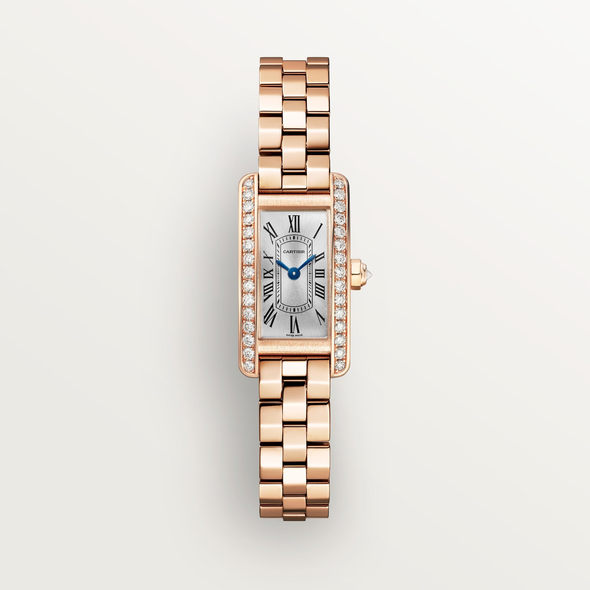 Cartier Tank Américaine Mini 18k Rose Gold Silver Dial Bracelet WJTA0043 - WATCHXNYC