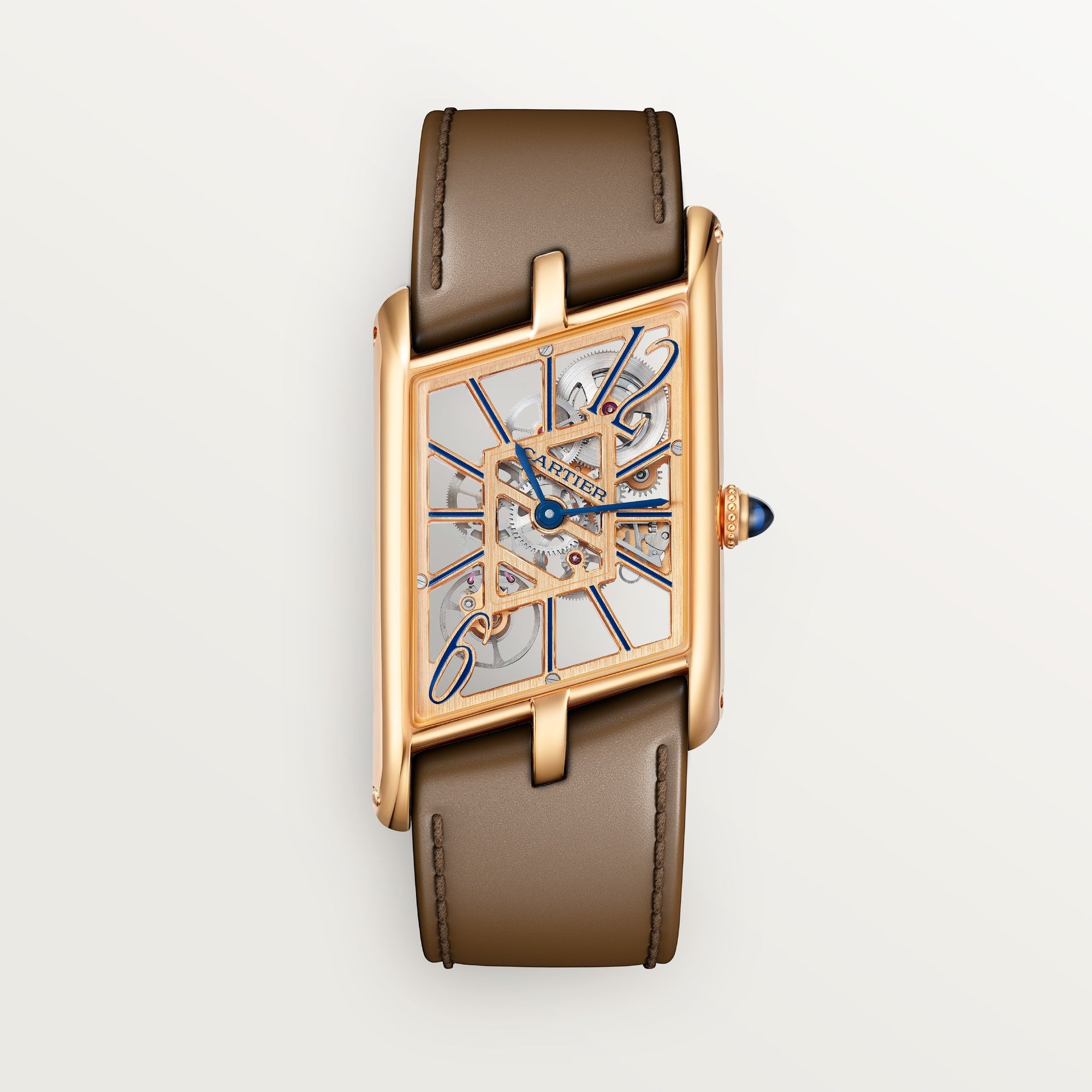 Cartier Tank Asymétrique Small Rose Gold Blue Dial Brown Leather WHTA0019 - WATCHXNYC