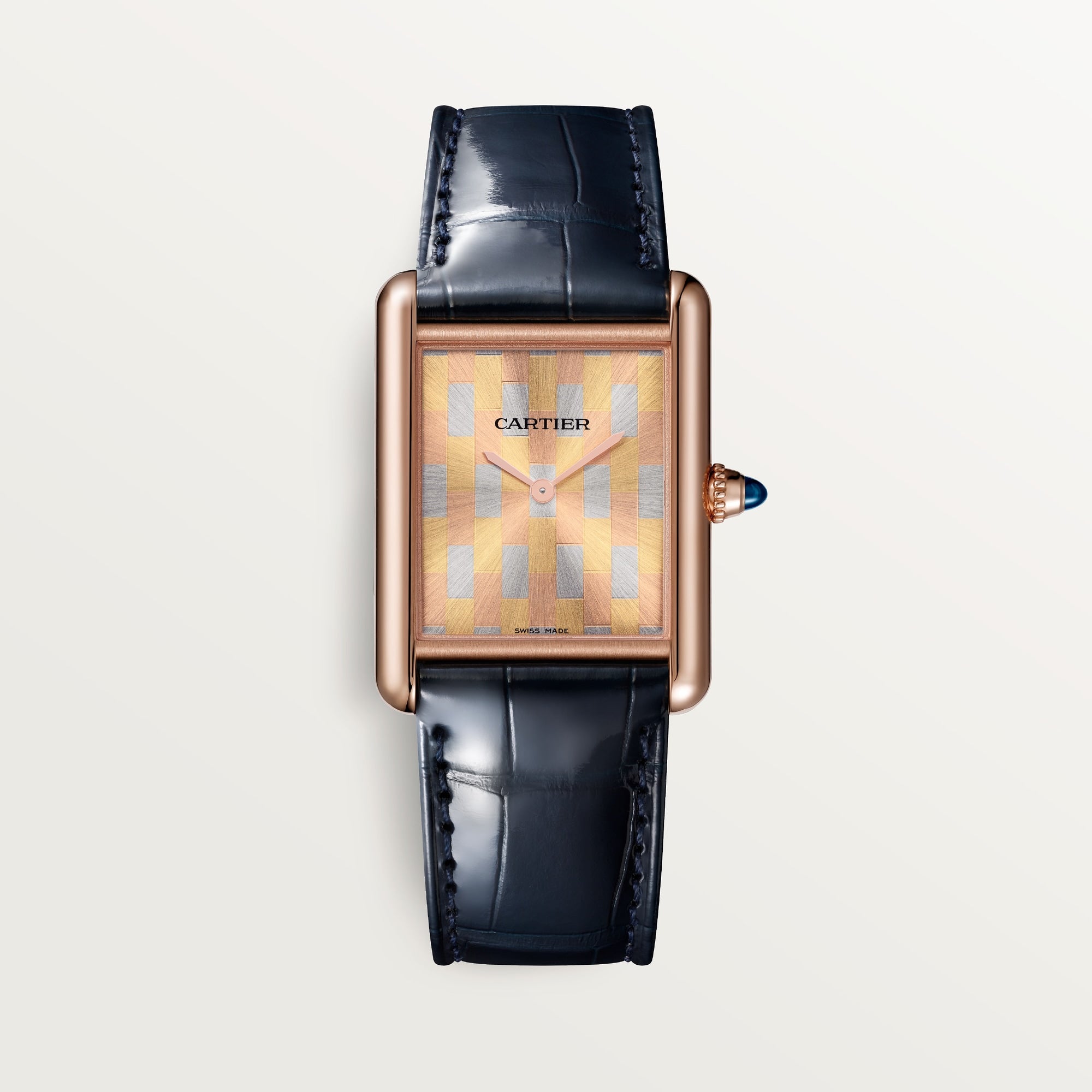 Cartier Tank Louis Large 18k Rose Gold Golden Navy Blue  Skin Strap WGTA0176 - WATCHXNYC