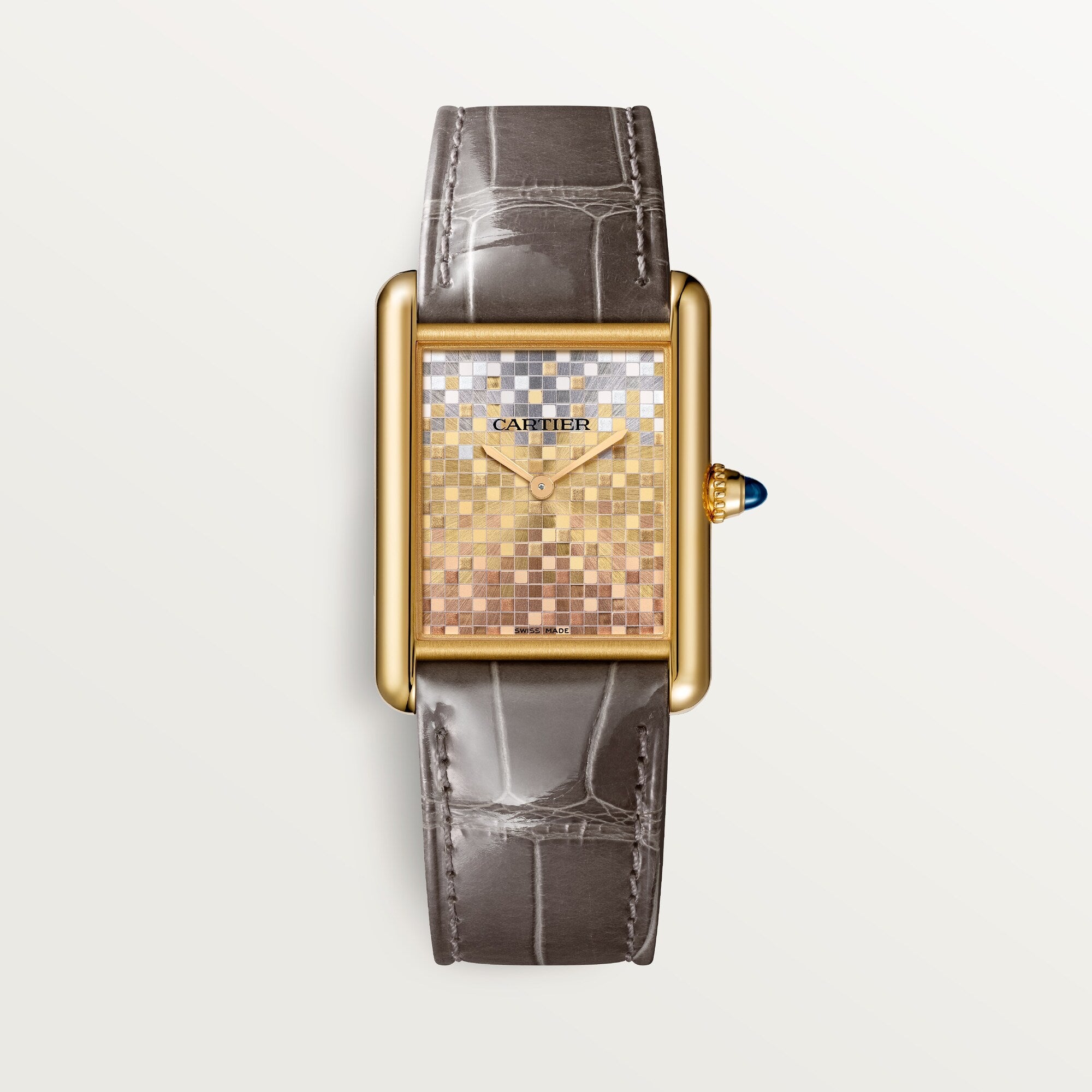 Cartier Tank Louis Large 18k Yellow Gold Steel Golden Brushed Dial Semi Matte Brown  Skin Strap WGTA0175 - WATCHXNYC
