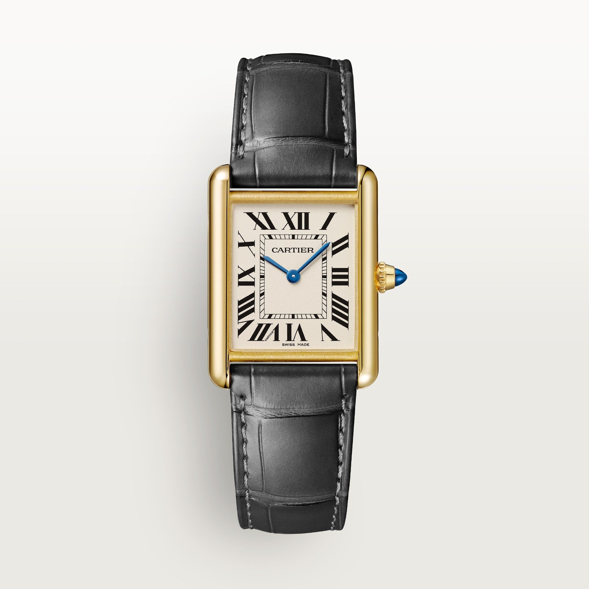 Cartier Tank Louis Large 33.7 mm x 25.5 mm Silver Dial 18k Yellow Gold Dark Gray Skin WGTA0343 - WATCHXNYC
