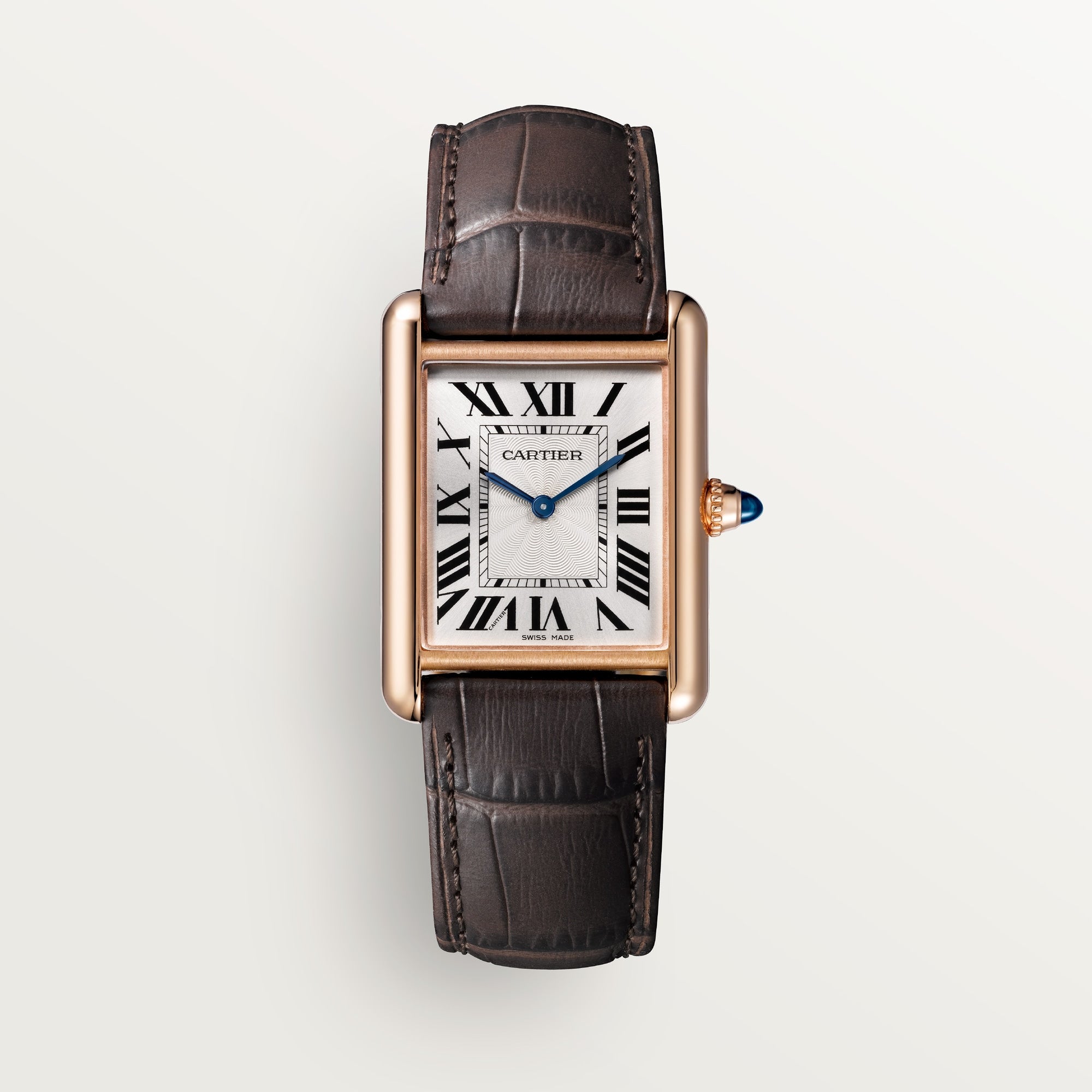 Cartier Tank Louis Large Rose Gold Silver Dial Brown  Skin WGTA0011 - WATCHXNYC