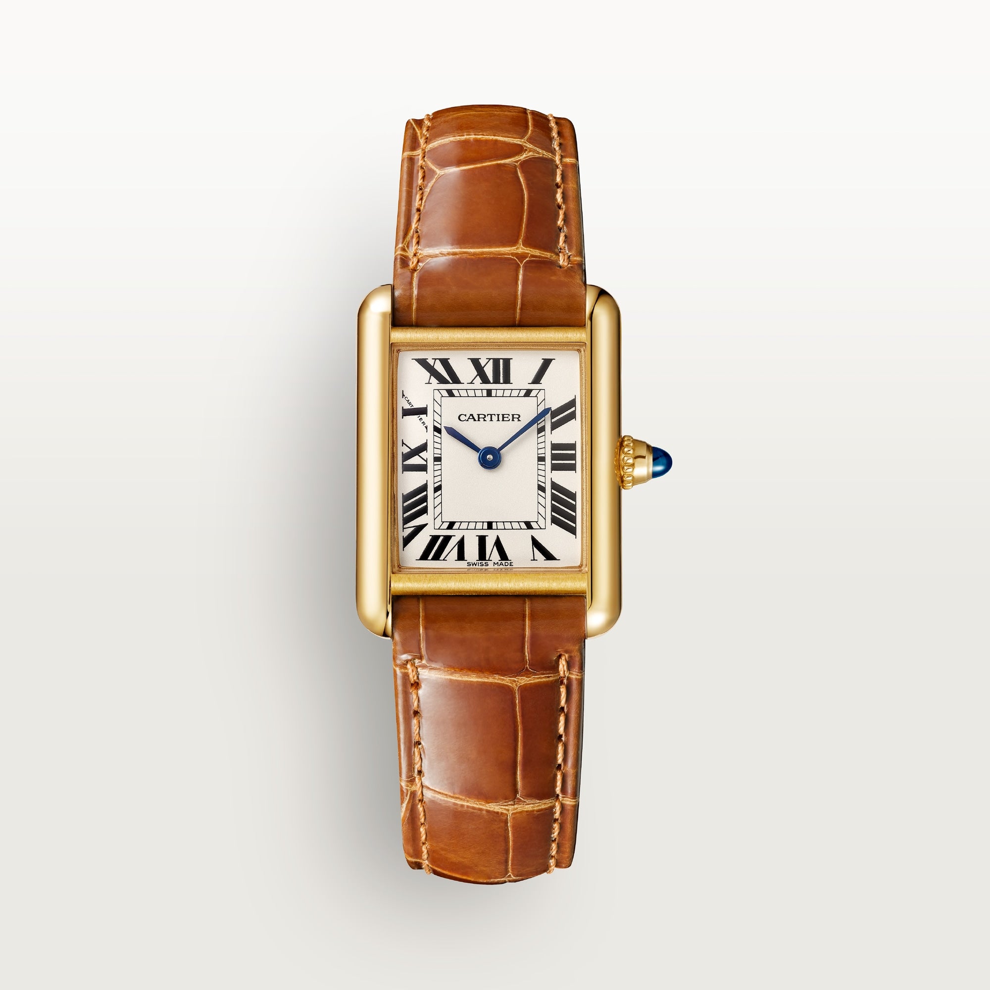 Cartier Tank Louis Small 29.5 mm x 22.0 mm Silver Dial 18k Yellow Gold  Skin Strap WGTA0342 - WATCHXNYC