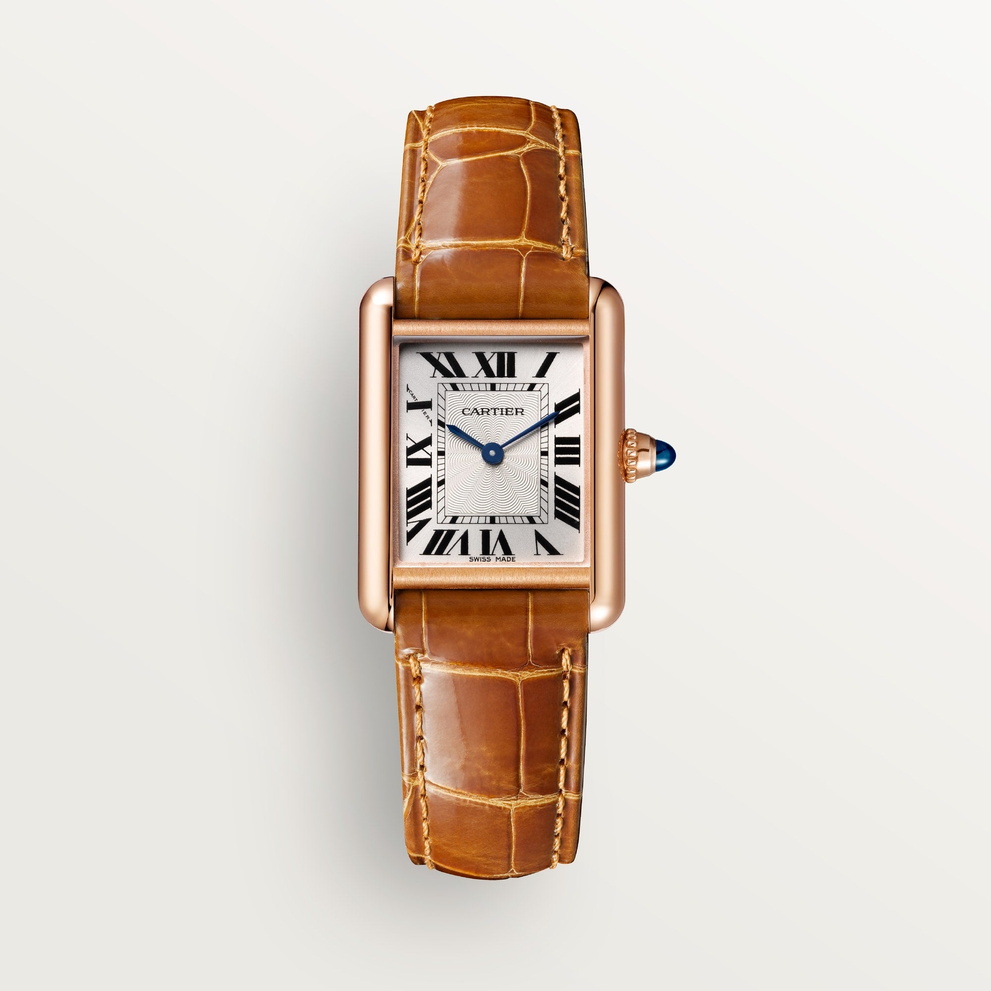 Cartier Tank Louis Small Rose Gold Silver Dial Shiny Brown  Skin WGTA0010 - WATCHXNYC