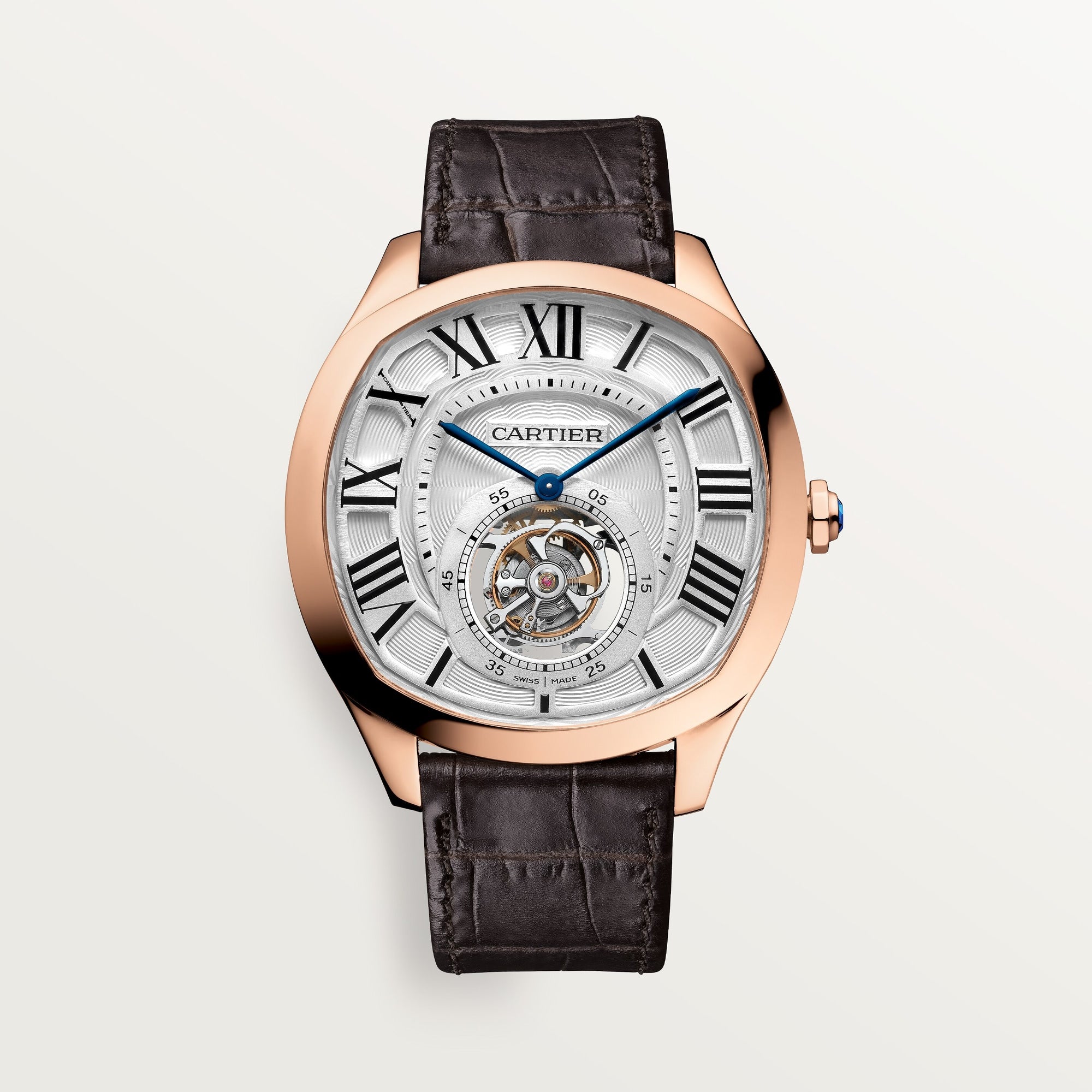 Cartier Tourbillon 47 mm Rose Gold White Dial Brown  Skin Strap WHNM0003 - WATCHXNYC
