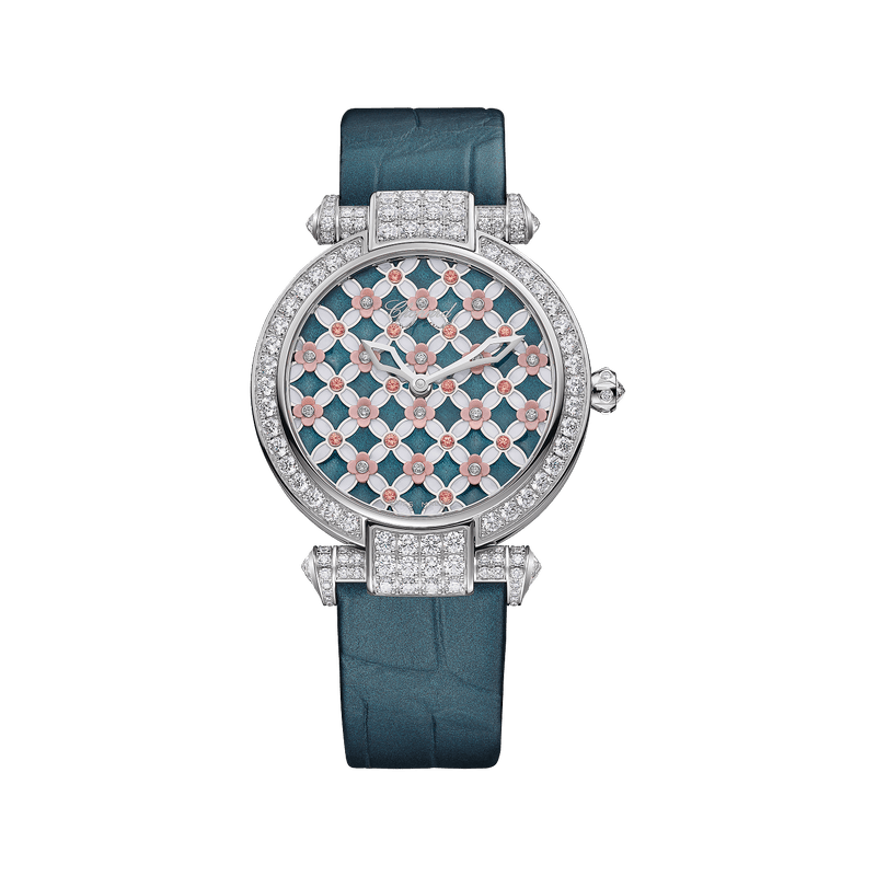Chopard IMPERIALE MÉTIERS D'ART 36 mm Blue Dial with Diamonds 18K White Gold   Leather Strap 385392-1001