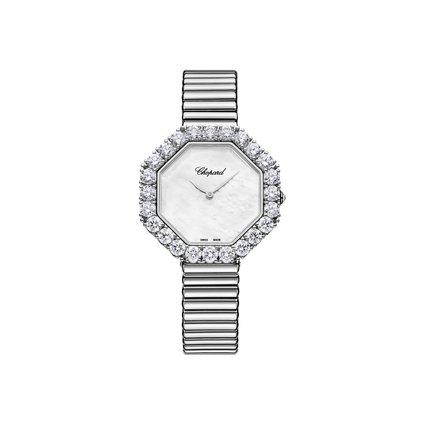 Chopard L'Heure Du Diamant Octagonal 32 mm White Dial with Diamonds 18K White Gold Bracelet 10A097-1404 - WATCHXNYC