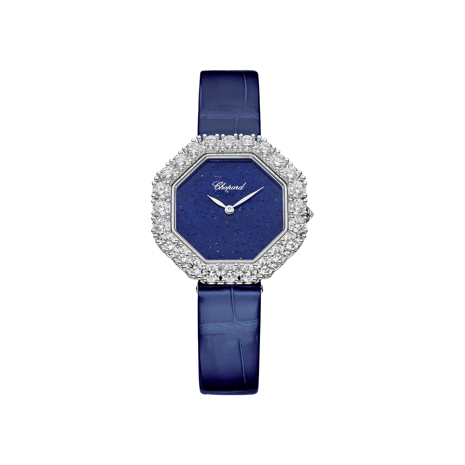Chopard L'Heure Du Diamant Octagonal 32 x 32 mm Blue Dial with Diamonds 18K White Gold   Leather Strap 13A097-1112 - WATCHXNYC