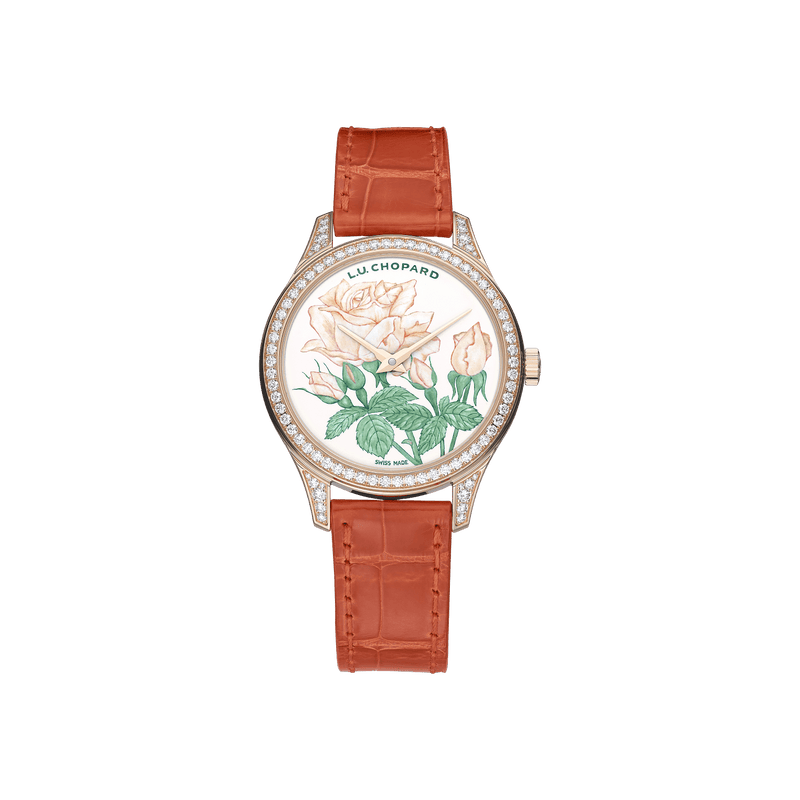 Chopard L.U.C XP Esprit de Fleurier 35 mm Yellow Dial with Diamonds 18k Rose Gold   Leather Strap 131944-5007