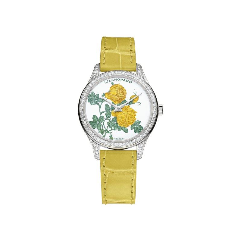 Chopard L.U.C XP Esprit de Fleurier 35 mm Yellow Dial with Diamonds 18K White Gold   Leather Strap 131944-1001