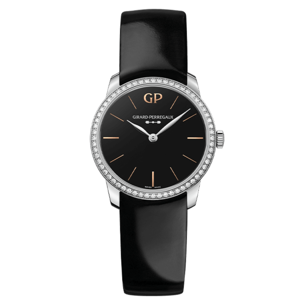 Girard-Perregaux 1966 30 mm Infinity Edition 30 mm Black Dial with Diamonds Stainless Steel   Leather Strap 49528D11A631-CB6A - WATCHXNYC