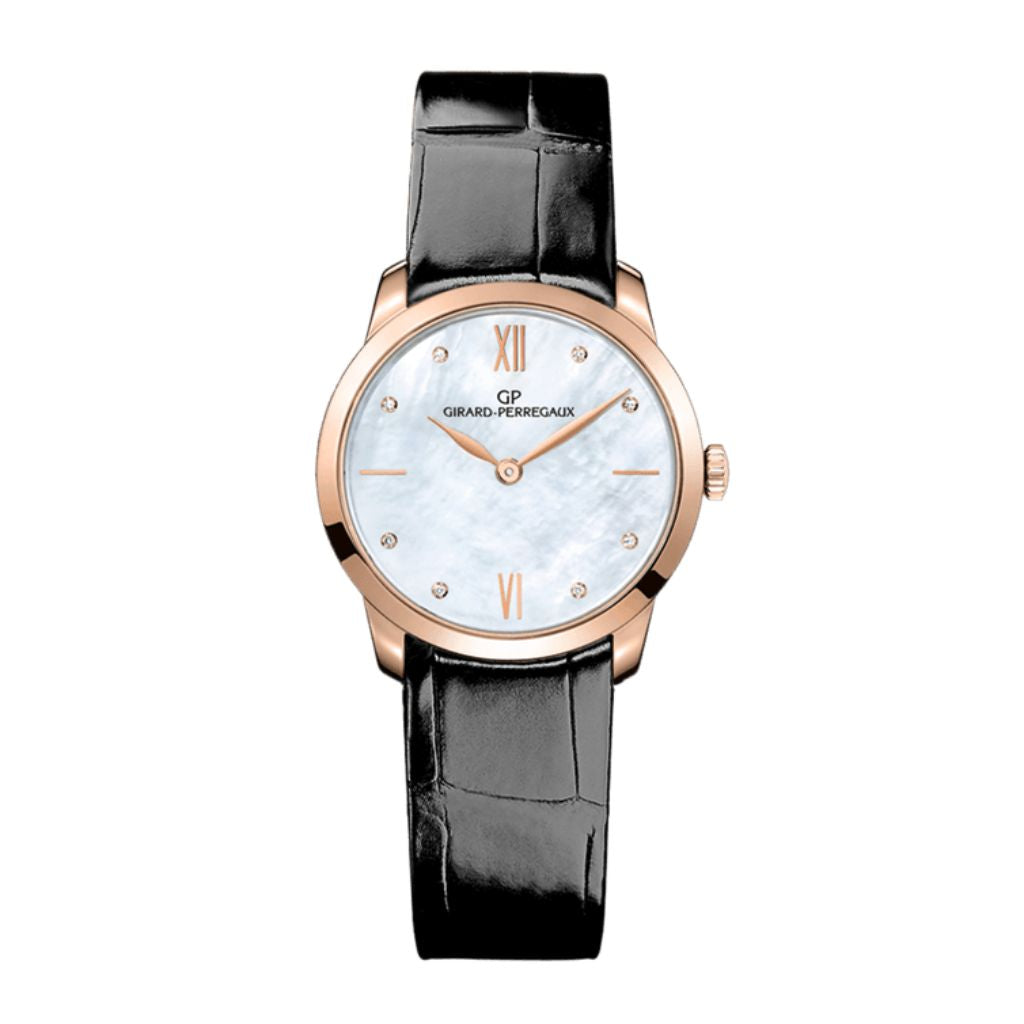 Girard-Perregaux 1966 30 mm  Mother Of Pearl Dial with Diamonds 18K Pink Gold   Leather Strap 49528-52-771-CK6A - WATCHXNYC