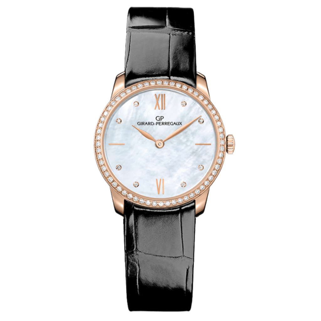 Girard-Perregaux 1966 30 mm  Mother Of Pearl Dial with Diamonds 18K Pink Gold   Leather Strap 49528D52A771-CK6A - WATCHXNYC