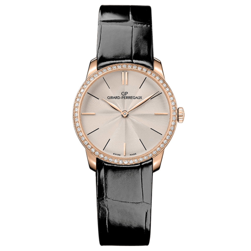 Girard-Perregaux 1966 30 mm Silver Dial with Diamonds 18K Pink Gold   Leather Strap 49528D52A131-CB6A - WATCHXNYC