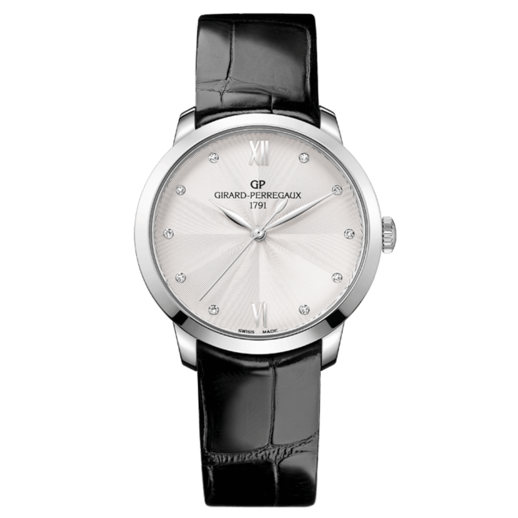 Girard-Perregaux 1966 36 mm Silver Dial with Diamonds Stainless Steel   Leather Strap 49523-11-171-CB6A - WATCHXNYC