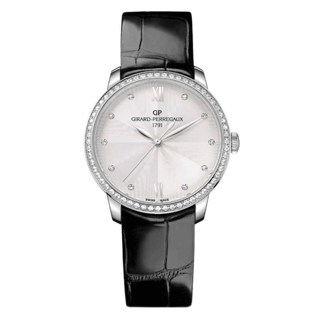 Girard-Perregaux 1966 36 mm Silver Dial with Diamonds Stainless Steel   Leather Strap 49523D11A171-CB6A - WATCHXNYC