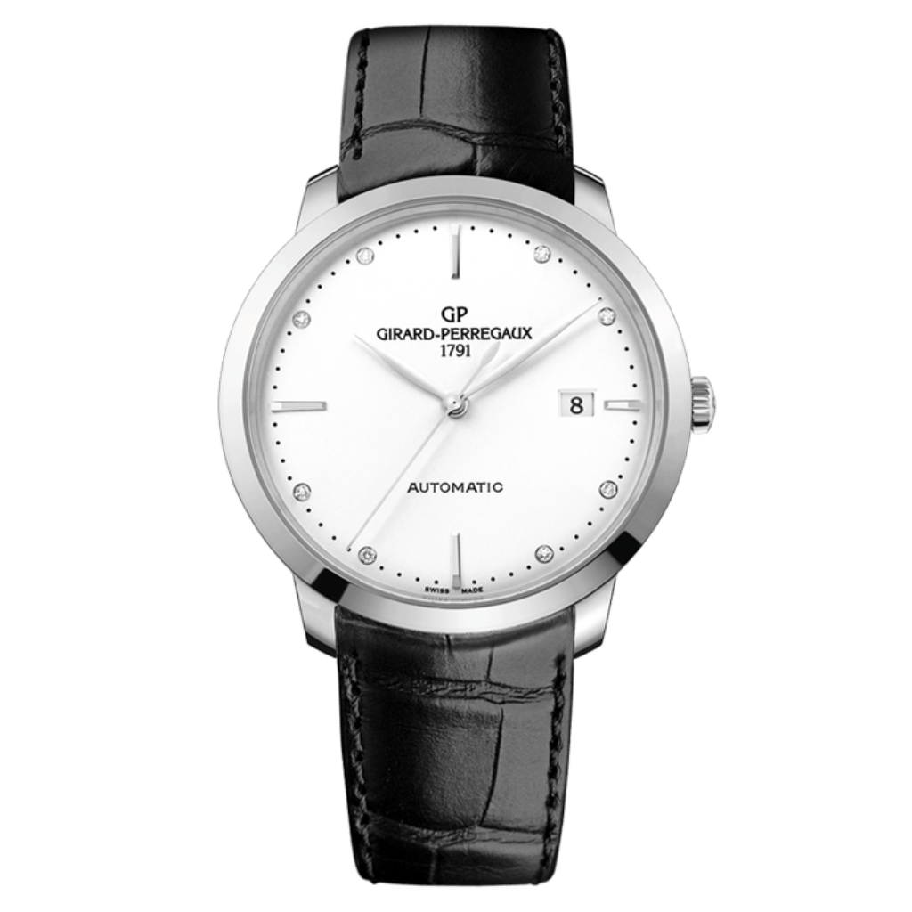 Girard-Perregaux 1966 40 mm Silver Dial with Diamonds Stainless Steel   Leather Strap 49555-11-1A1-BB60 - WATCHXNYC