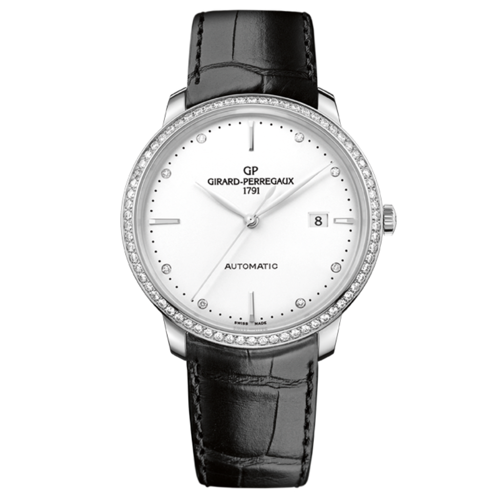 Girard-Perregaux 1966 40 mm Silver Dial with Diamonds Stainless Steel   Leather Strap 49555D11A1A1-BB60 - WATCHXNYC