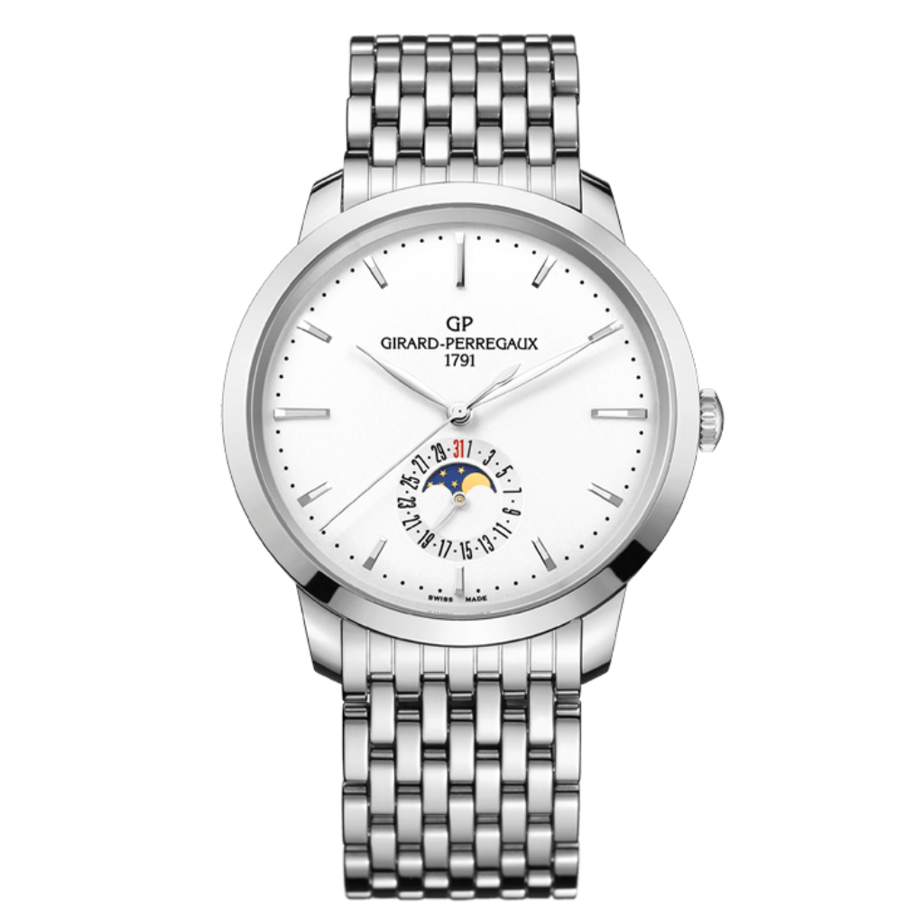 Girard-Perregaux 1966 Date and Moon Phases 40 mm Silver Dial Stainless Steel Bracelet 49545-11-131-11A - WATCHXNYC