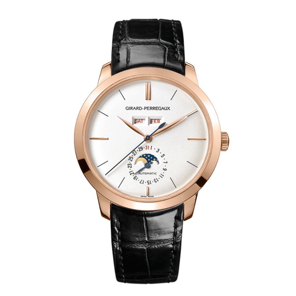 Girard-Perregaux 1966 Full Calendar 40 mm Silver Dial 18K Pink Gold   Leather Strap 49535-52-151-BK6A - WATCHXNYC
