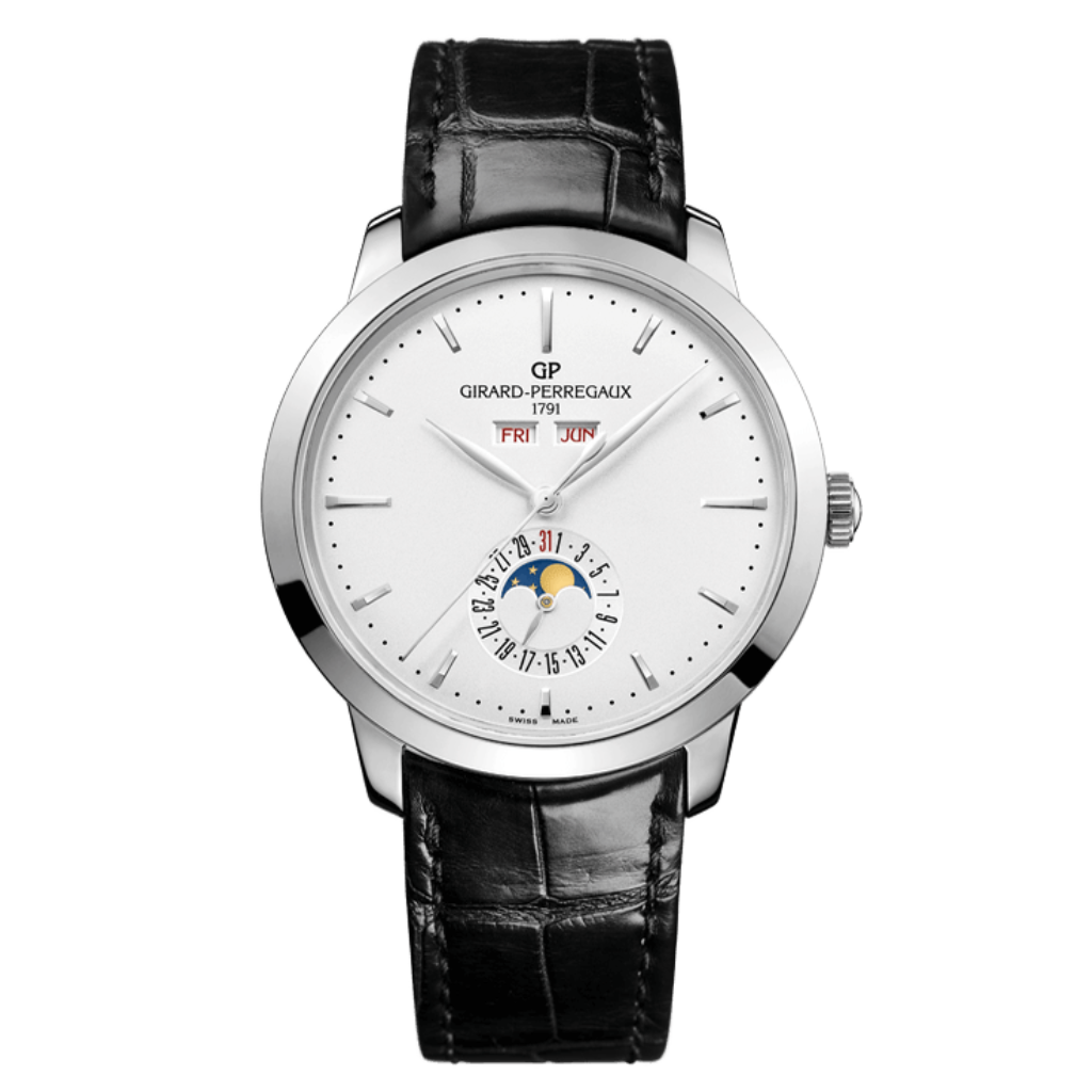Girard-Perregaux 1966 Full Calendar 40 mm Silver Dial Stainless Steel   Leather Strap 49535-11-131-BB60 - WATCHXNYC