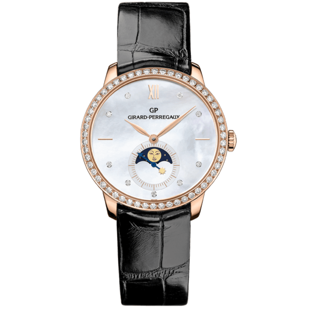 Girard-Perregaux 1966 Moon Phases 36 mm Mother-Of-Pearl Dial With Diamonds 18K Pink Gold   Leather Strap 49524D52A751-CK6A - WATCHXNYC